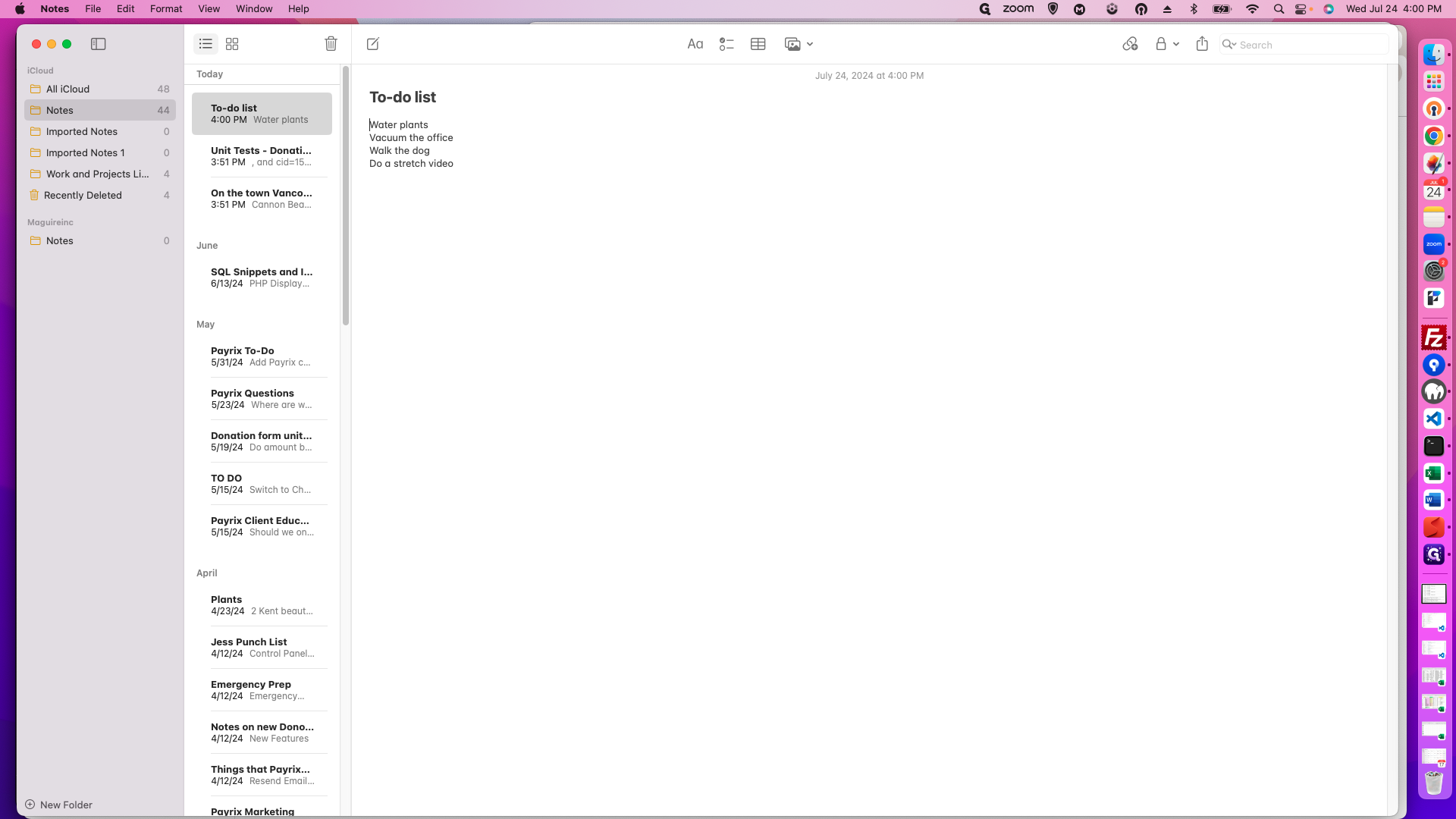 Step #2: To start, give your note a title. I'm going to call mine "To-Do List." Move down two rows and type the items in your list.