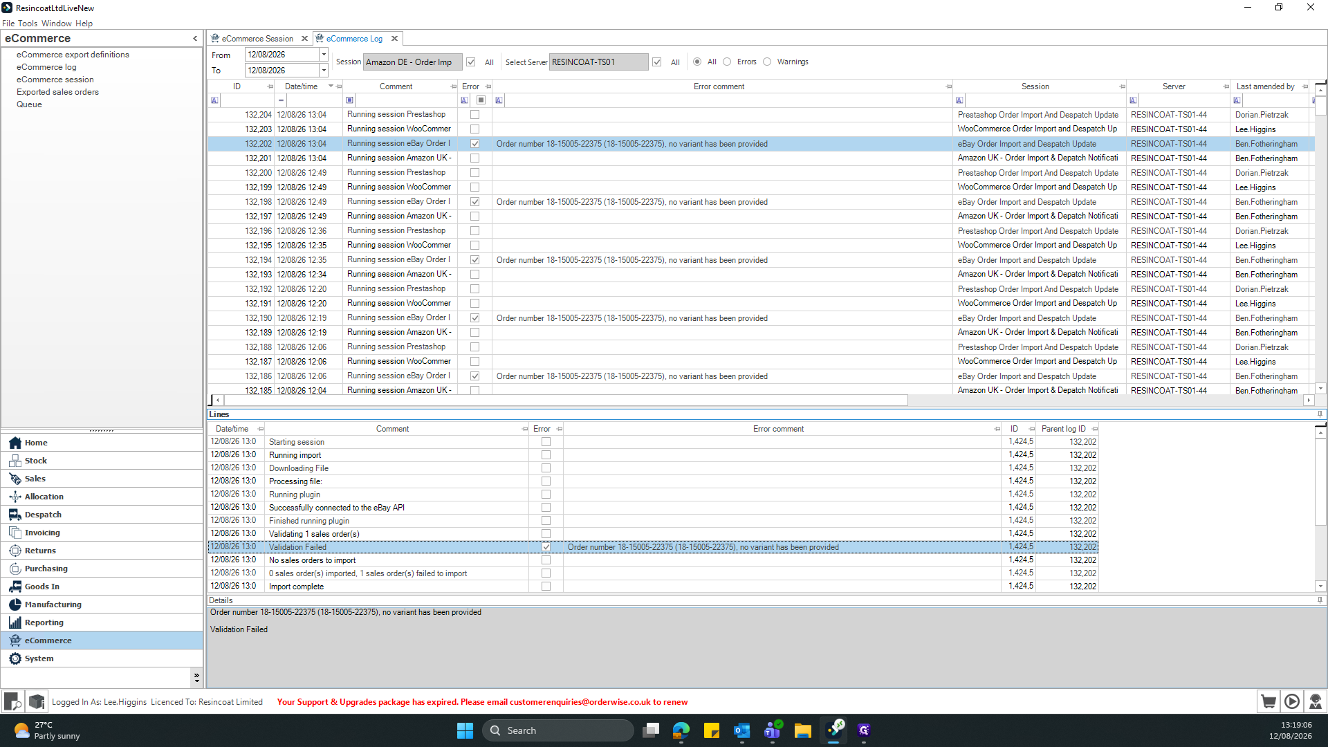 Step #5: Review the error details in the lower panel to identify the specific issue, such as a missing variant causing a validation failure.