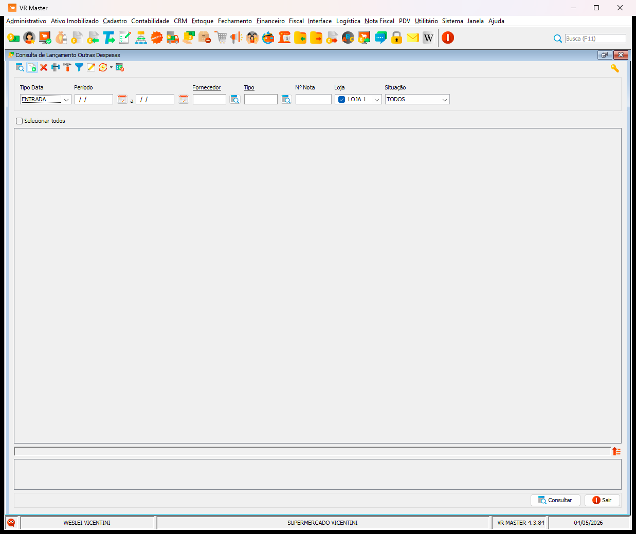 Step #2: Select the appropriate store, such as Loja 1, to assign the expense correctly.