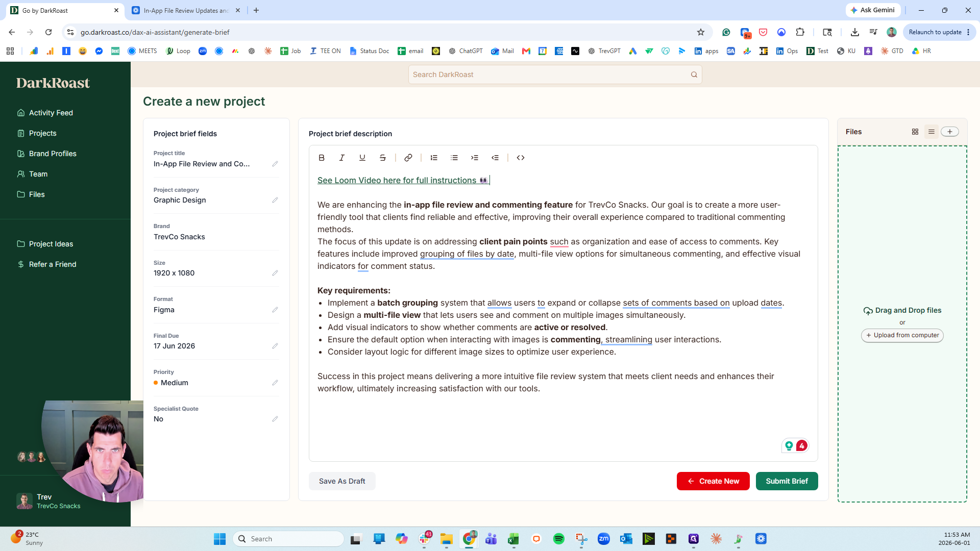 Step #8: Review the remaining project details on the left-hand side, adjusting the format, size, or uploading additional files as needed.