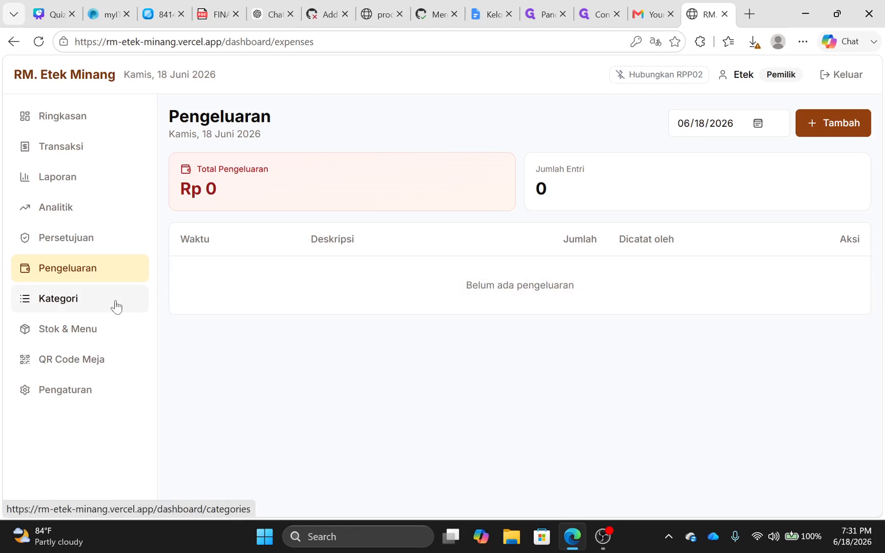 Step #9: Pilih Kategori untuk mengatur pengelompokan menu hidangan.