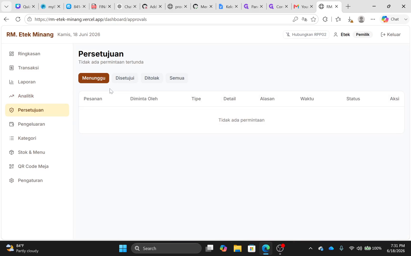 Step #8: Klik Pengeluaran untuk mencatat atau meninjau aliran kas keluar.