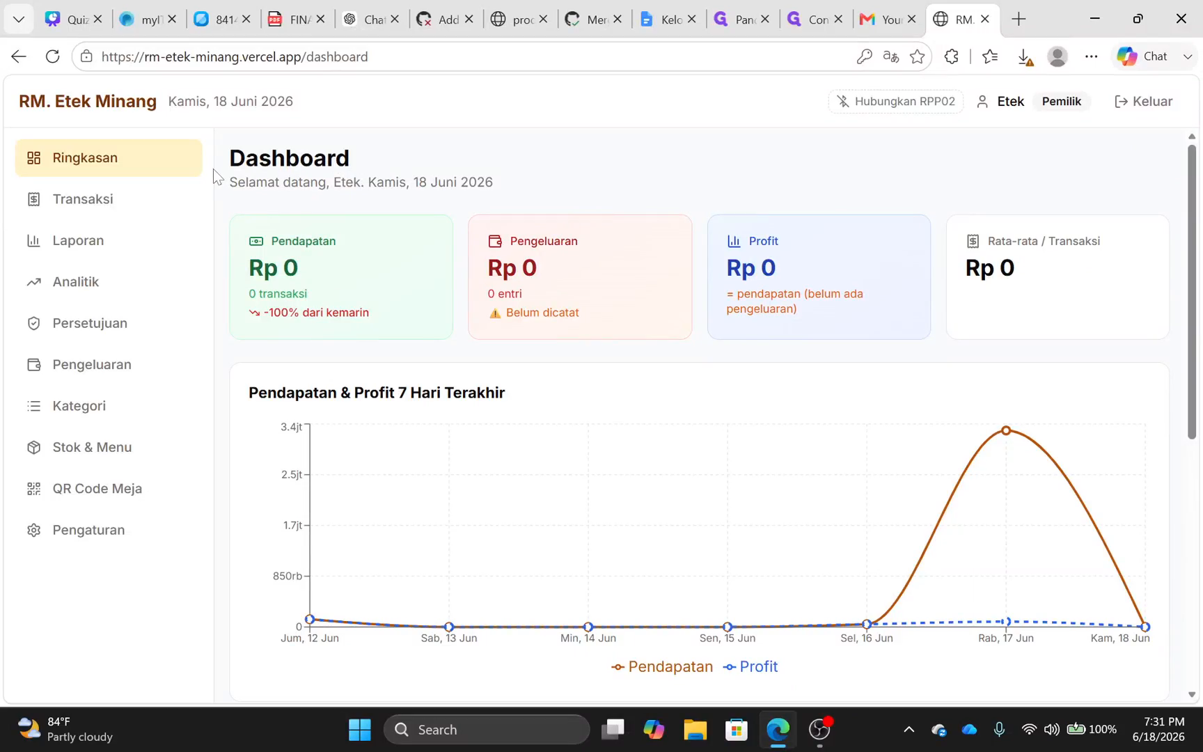 Step #4: Klik Transaksi pada menu samping untuk melihat riwayat penjualan dan pesanan.