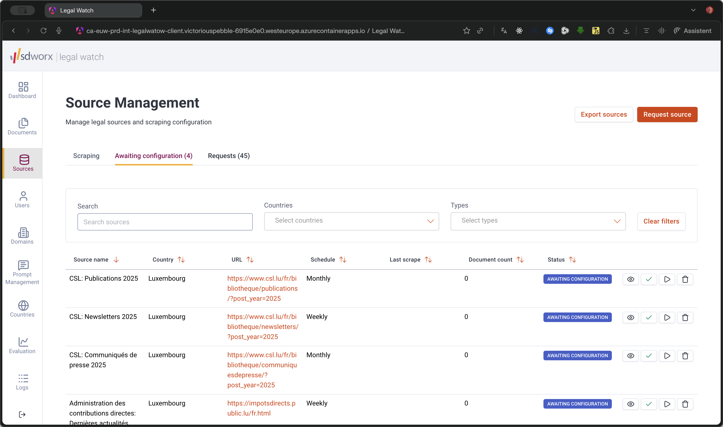 Step #1: Click Requests in the top navigation to view the list of sources awaiting legal approval.