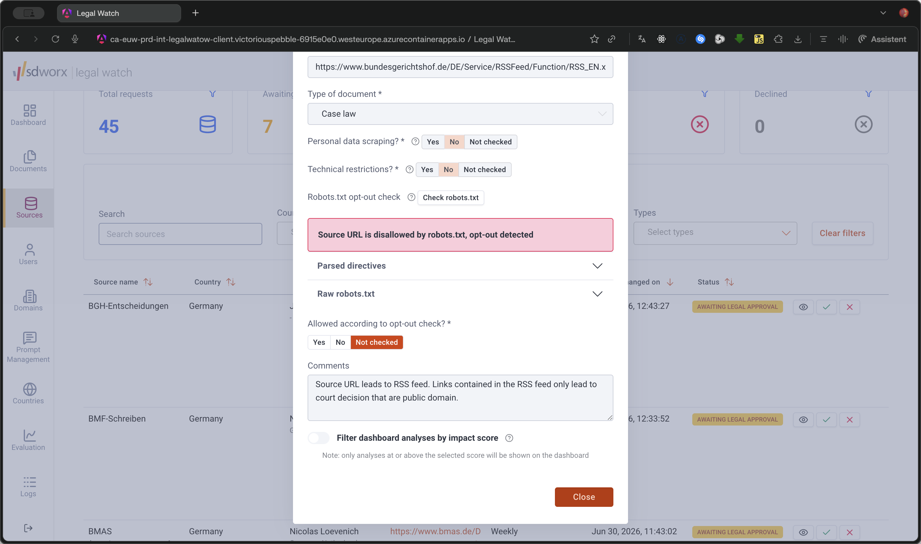 Step #7: Click Close when you are finished reviewing the source details and comments.