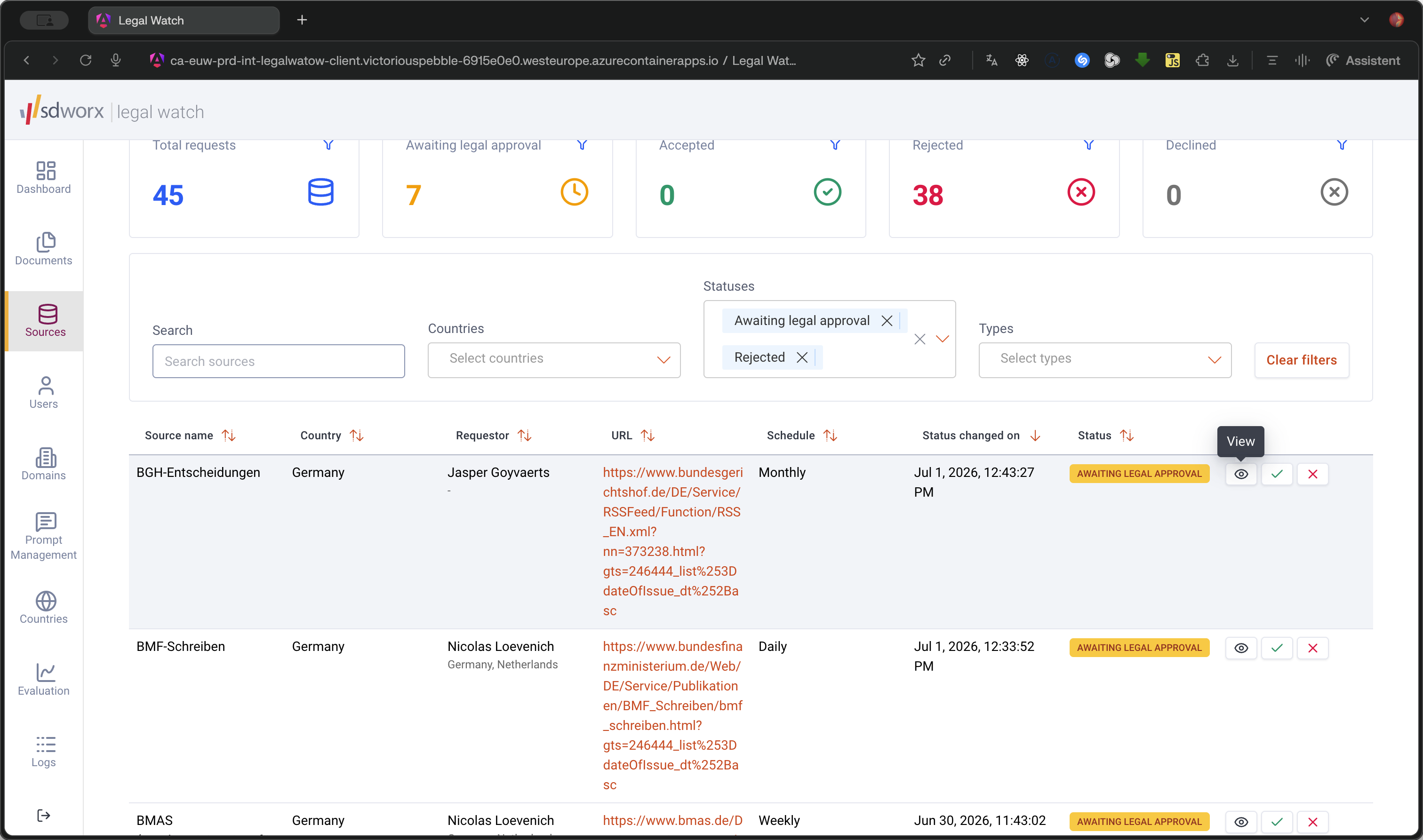 Step #8: Click the Accept or Reject action icon in the main requests table to finalize your decision.
