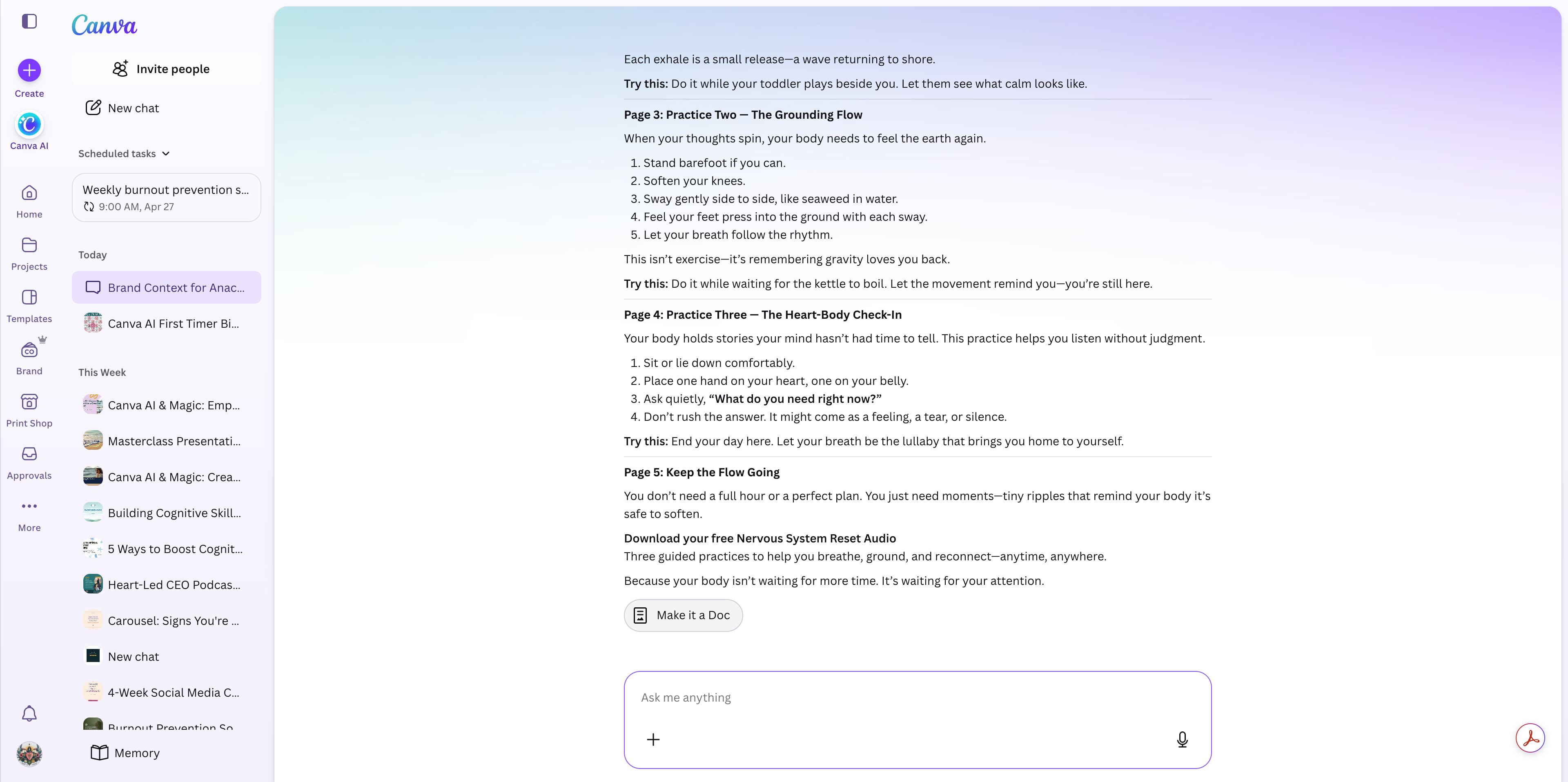 Step #5: Click Make it a Doc located directly below the generated response.