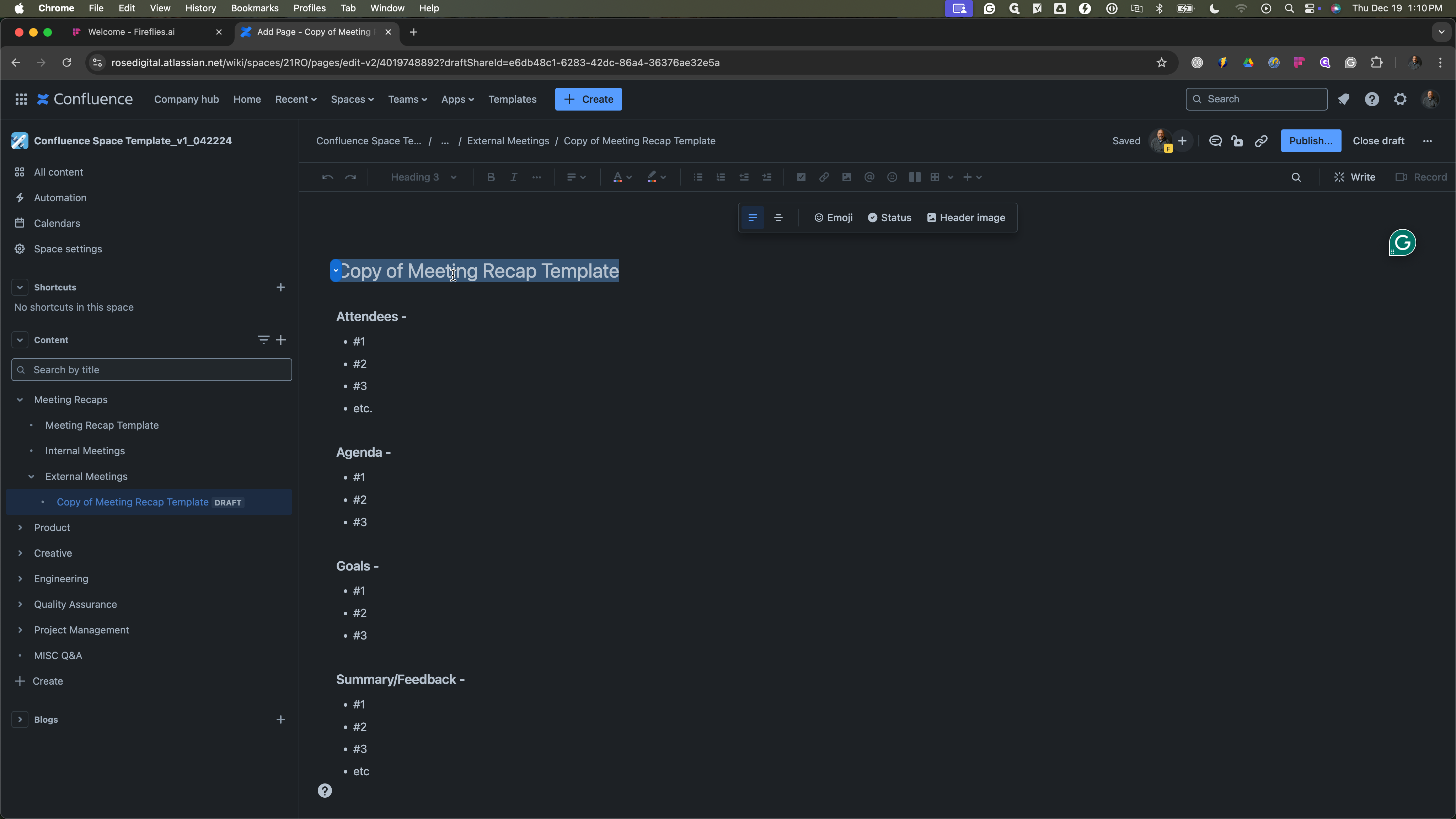Step #7: Double-click on "Copy of Meeting Recap Template". Rename the copy, for example, "Test Meeting Recap."