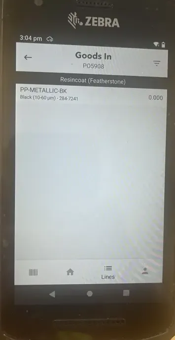 Step #6: Select "Lines" at the bottom of the screen, then select the item you wish to book in from within that PO.