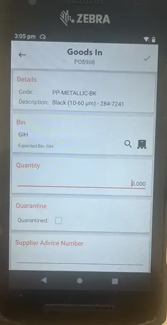 Step #9: Select the green tick in the top right to confirm this goods receipt.