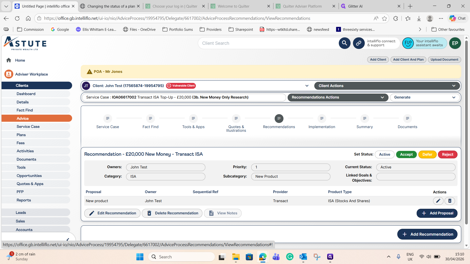 Step #18: Click Accept on the new recommendation.