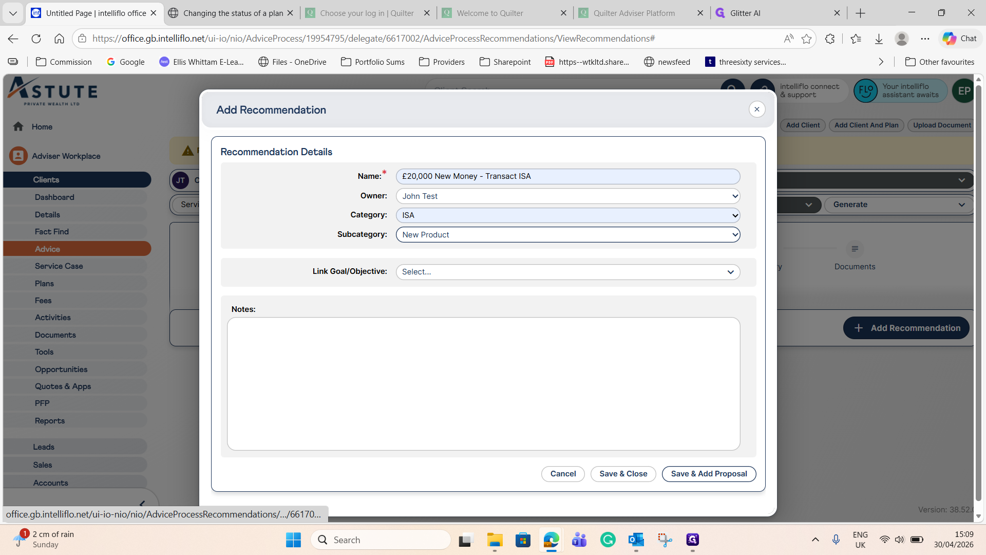 Step #8: Click Save & Add Proposal to proceed to the product details.