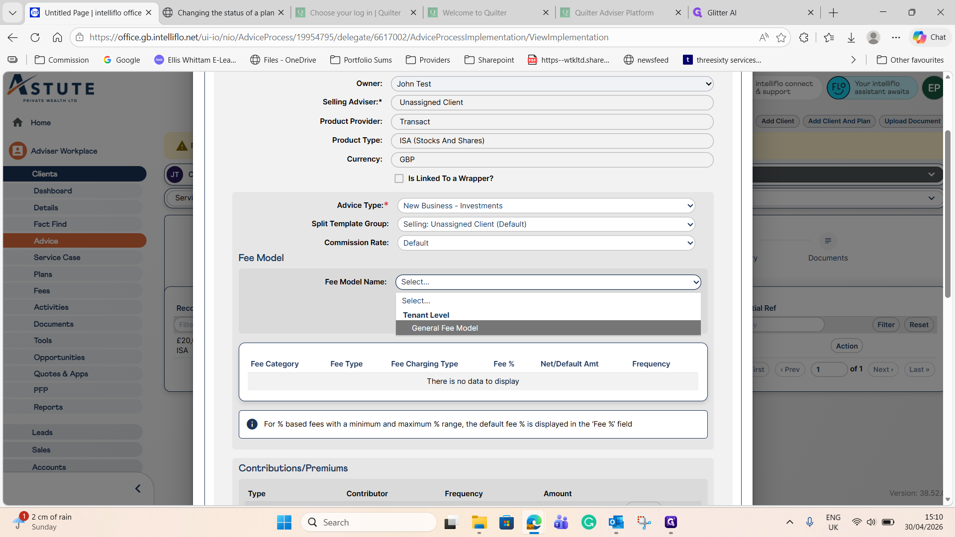 Step #23: Select the General Fee Model from the dropdown.