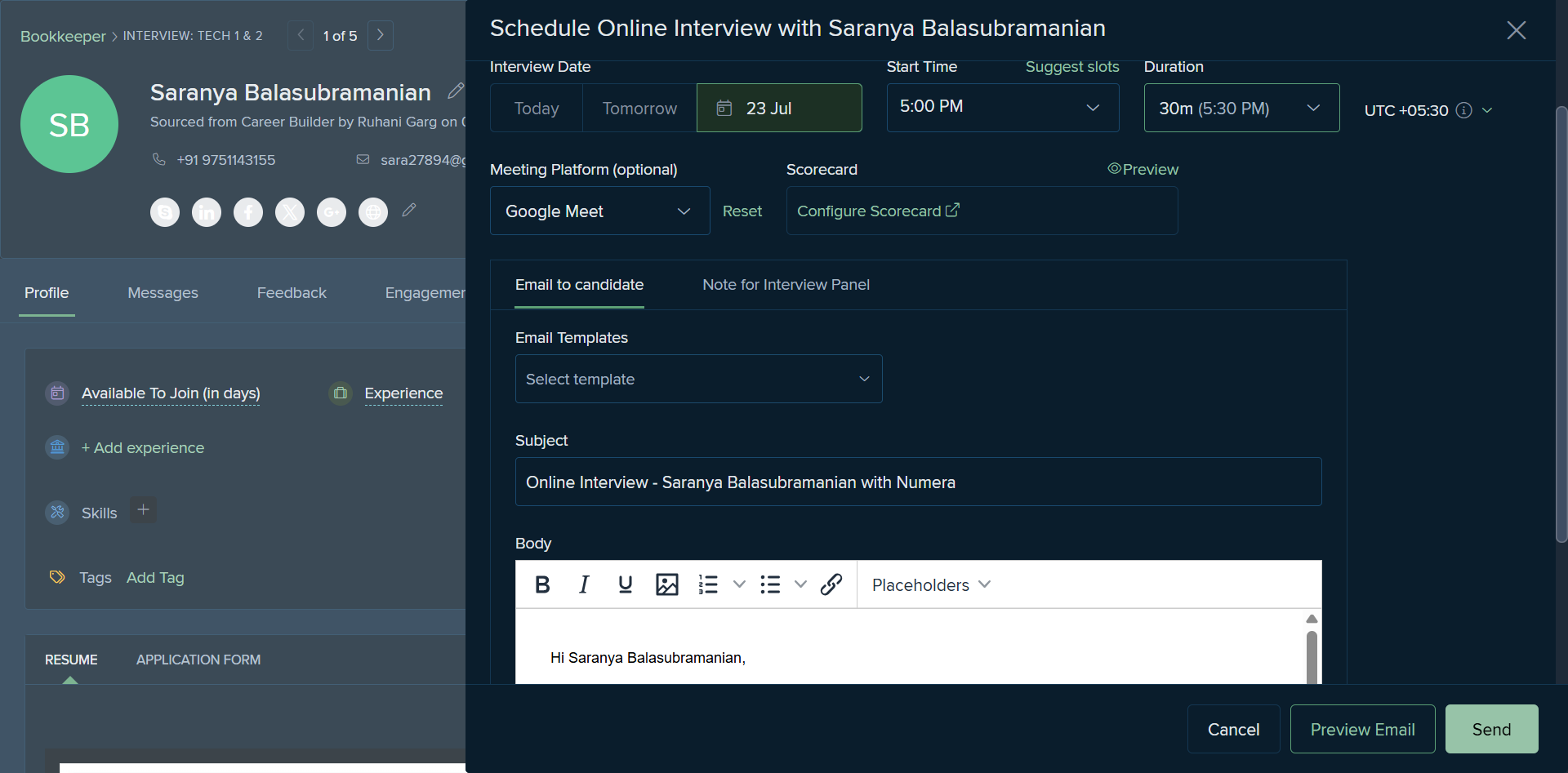 Step #47: We select the basic template for an online interview and then click Send.