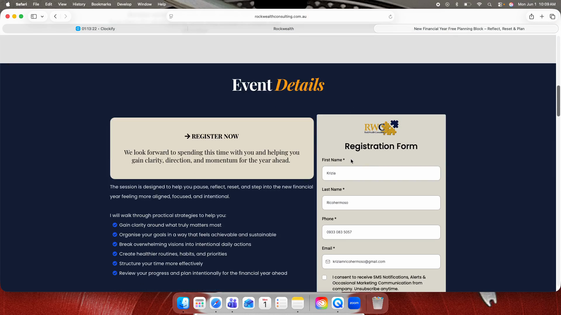Step #6: Scroll to the event details and fill out the registration form with your information.