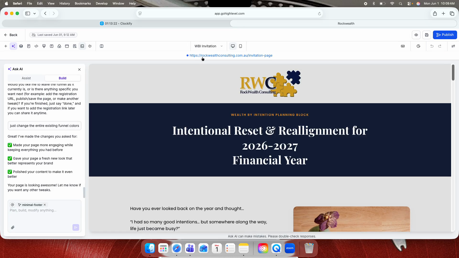 Step #5: Click the publish URL link to view the live landing page.