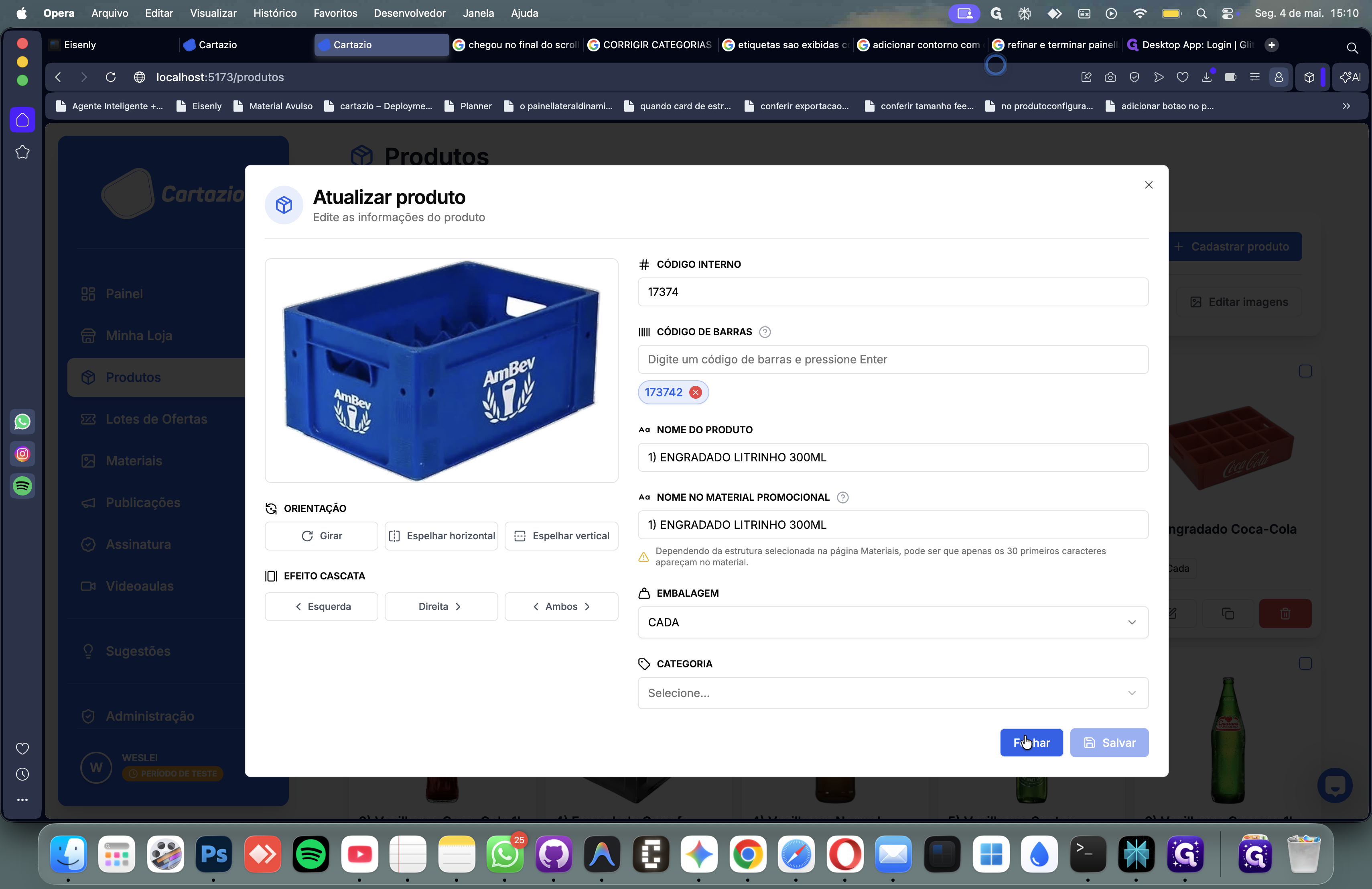 Step #3: To dismiss the window without saving any changes, click the Fechar (Close) button at the bottom right of the modal.