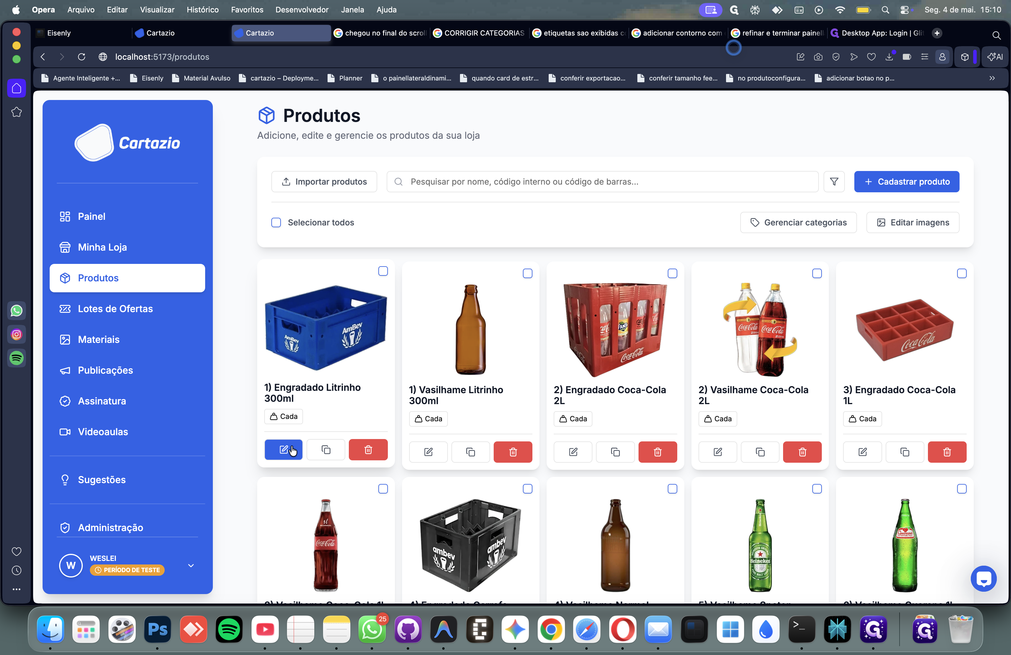 Step #2: Locate the item you want to modify and click the Edit (pencil) icon on its product card.