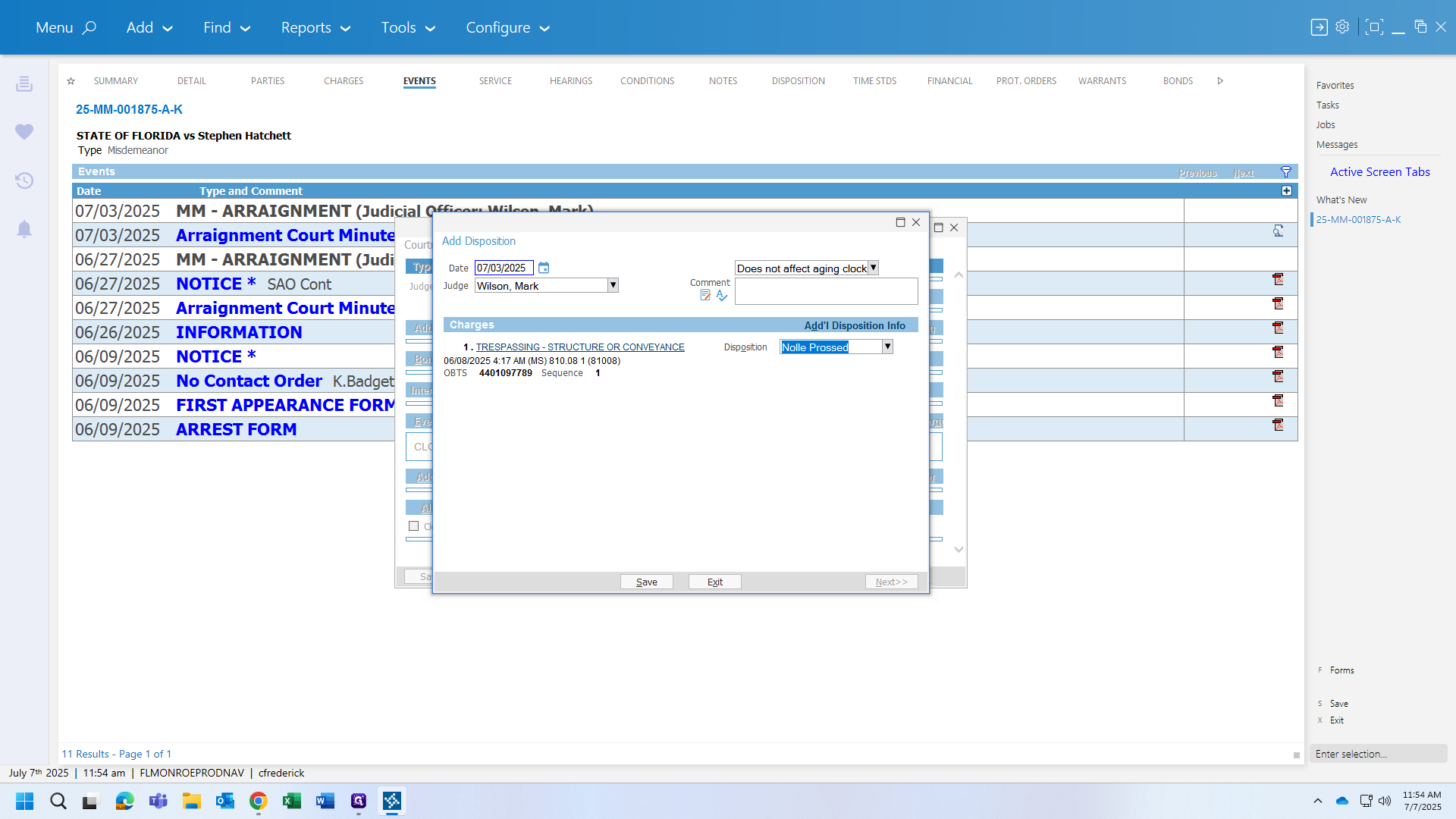 Step #26: Click on "Add'l Disposition Info" to verify the defendant's name is correct.
