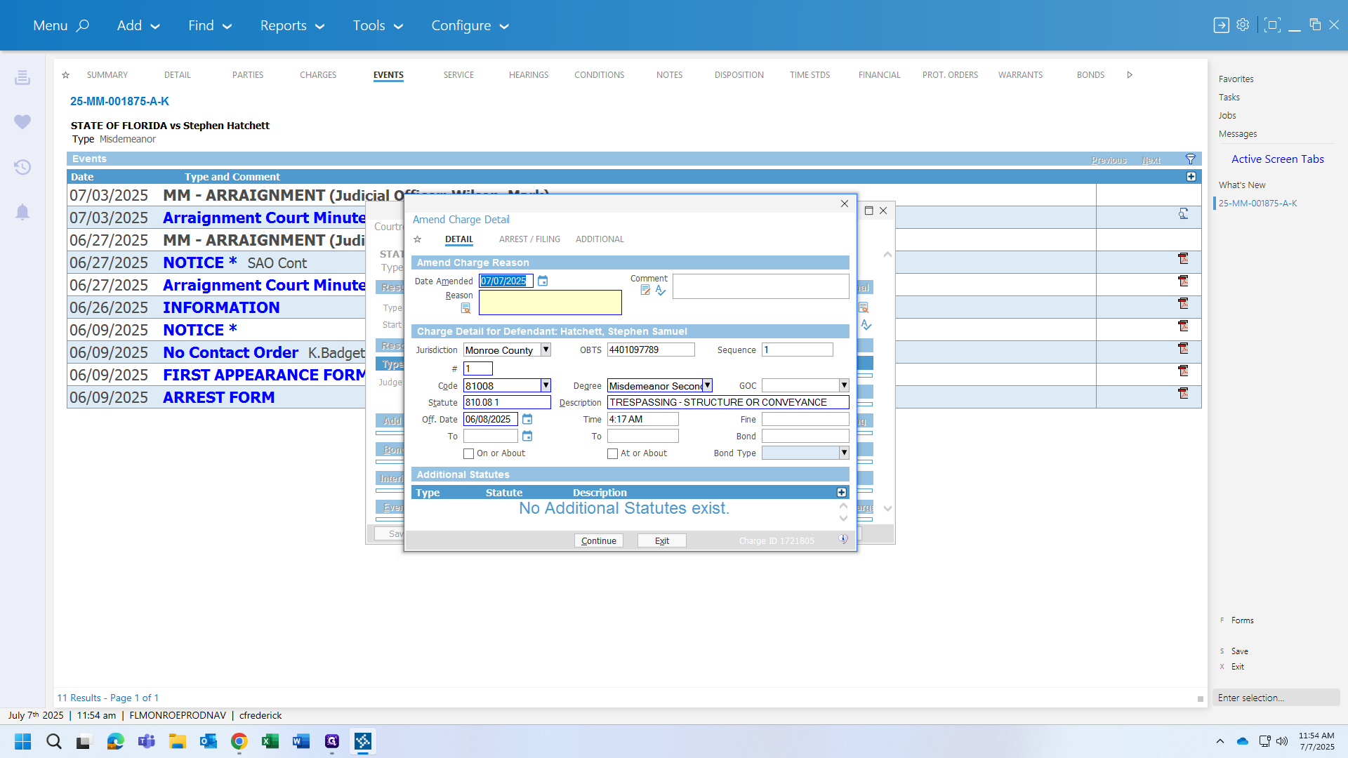 Step #9: Click on "Date" which should match the Court Minutes or E-filed document.
