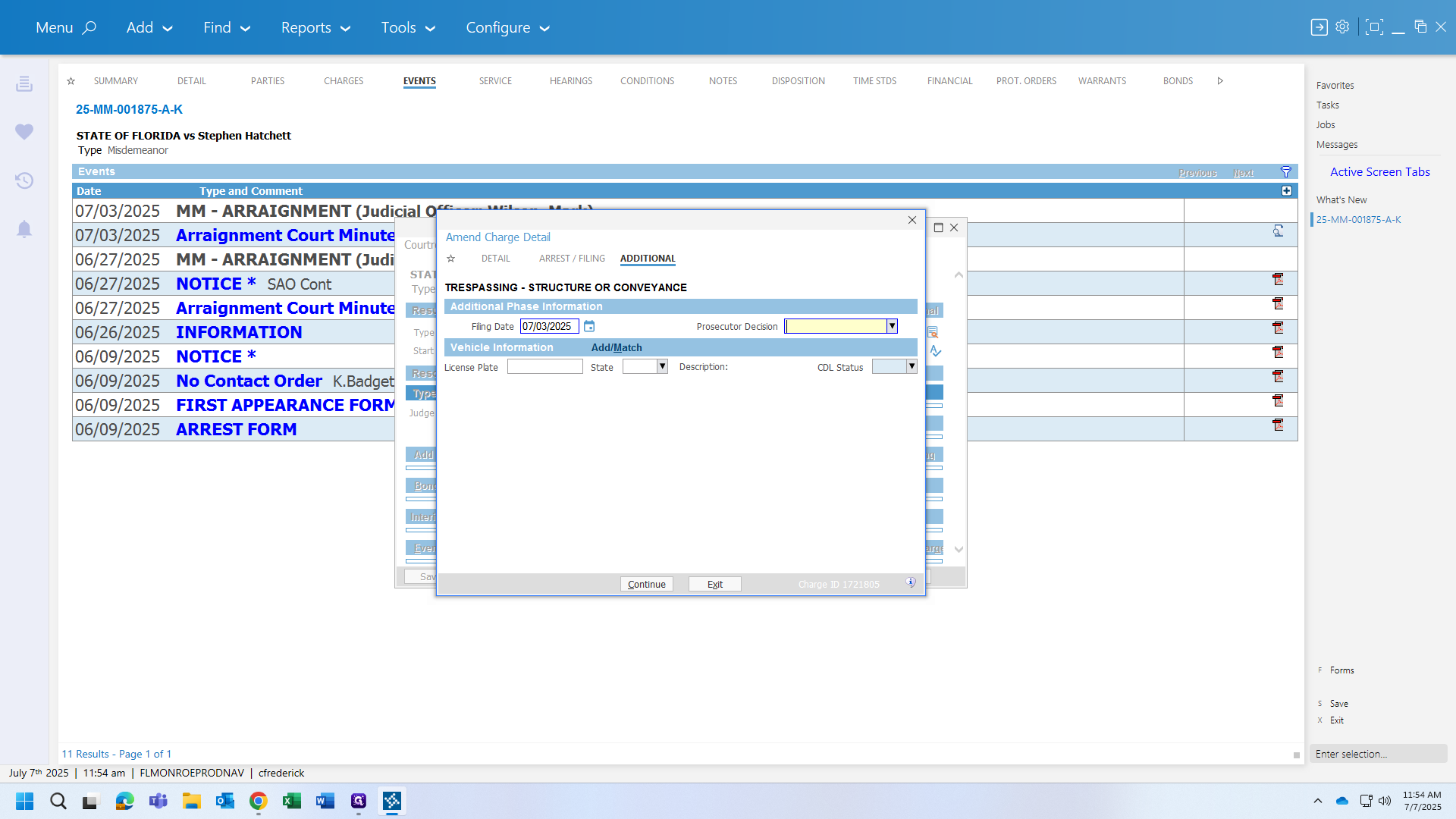 Step #15: Click "Prosecutor Decision" to give a reason as to Prosecutor decision.