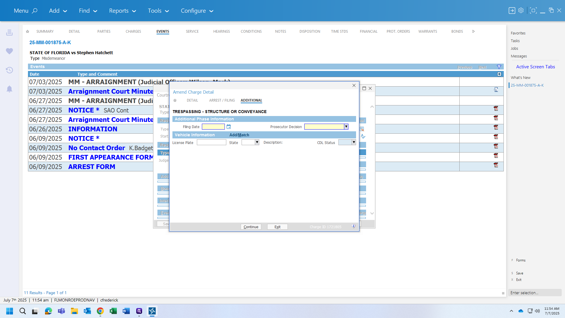 Step #14: Click on "Filing Date" which should match the Court Minutes or E-filed document.