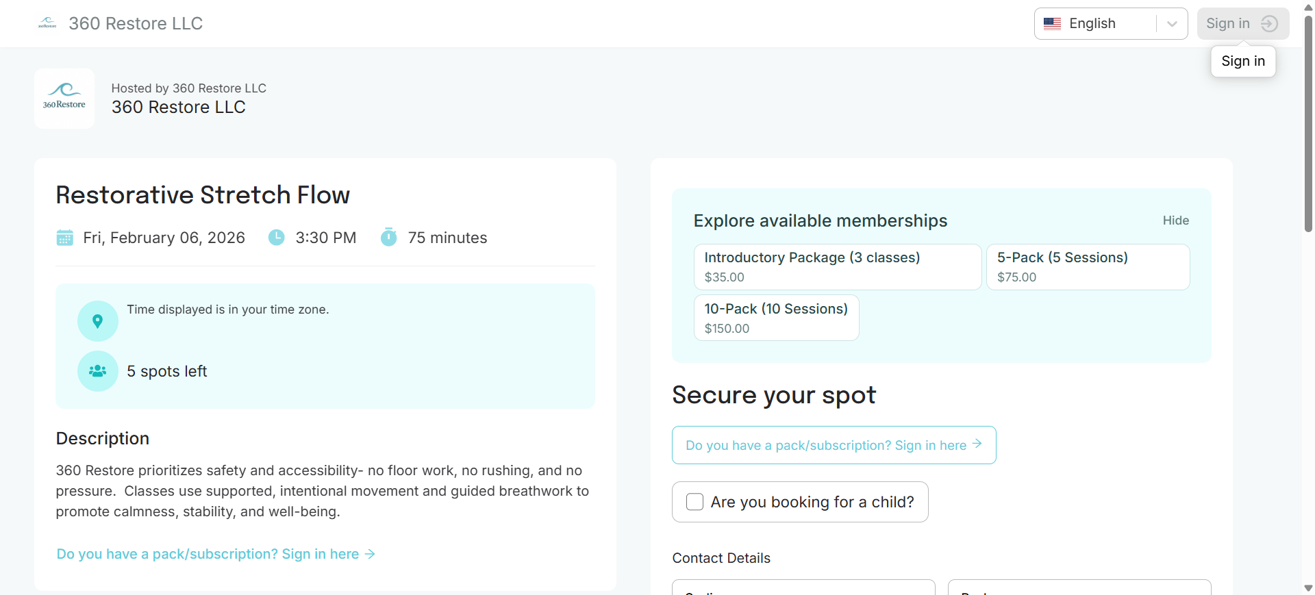 Step #4: Make sure you are signed in to pay for a class with your existing credits.