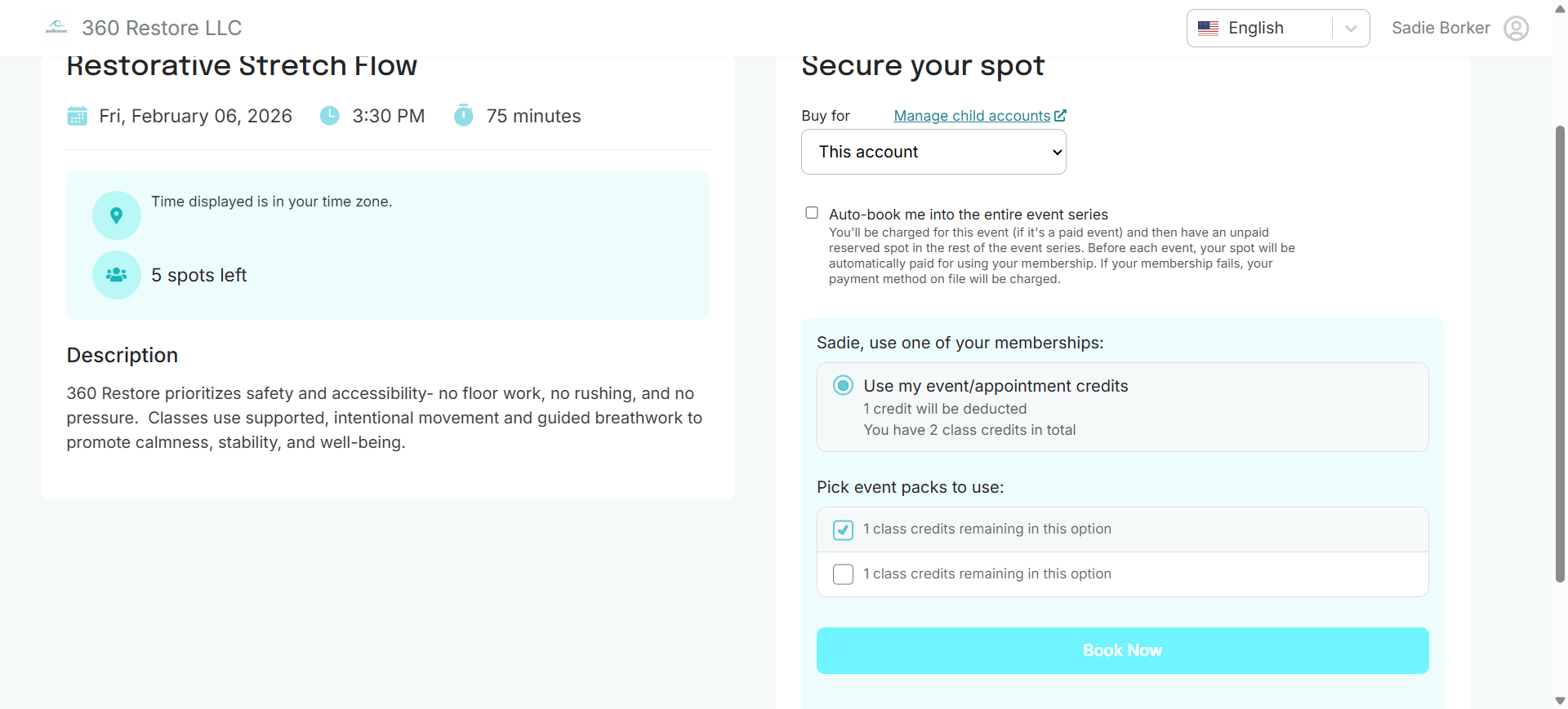 Step #7: Use your credits to book a class