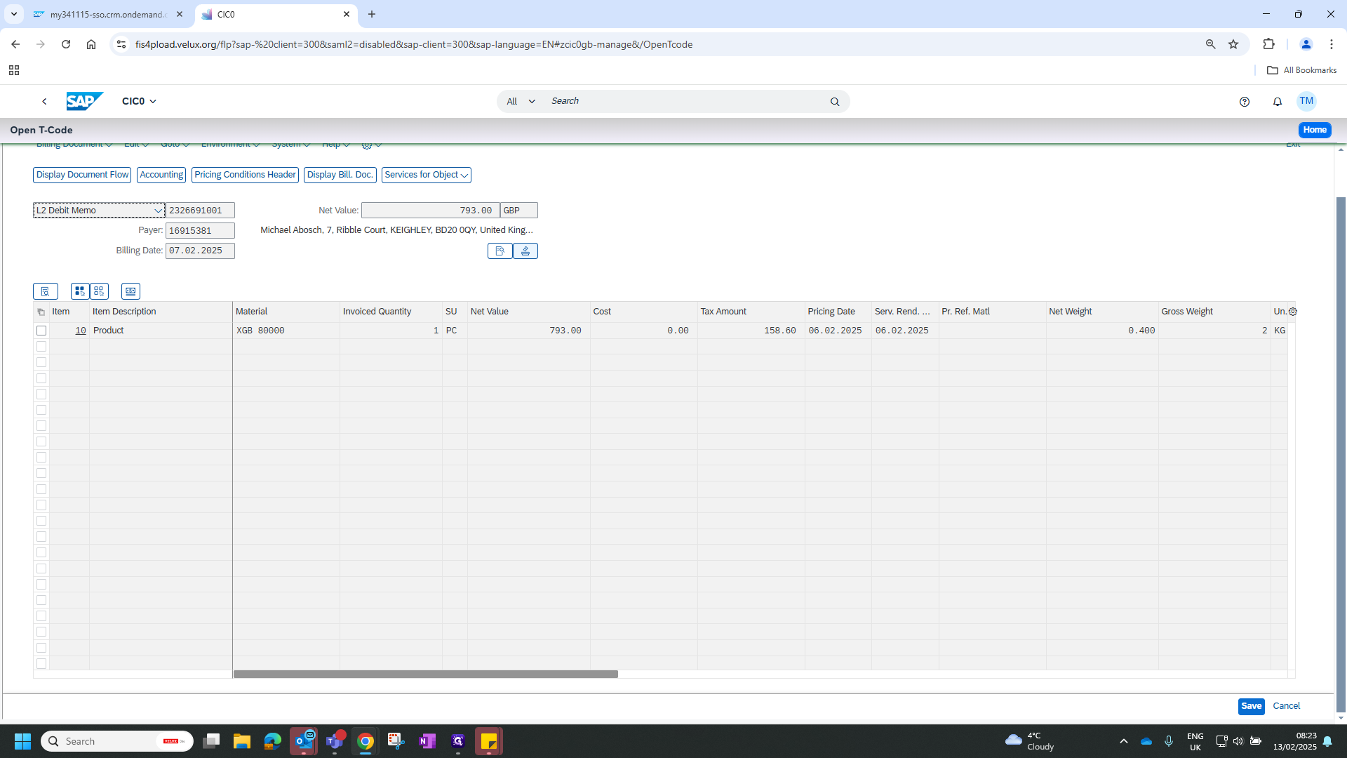 Step #1: In Change Billing Document click "昌"