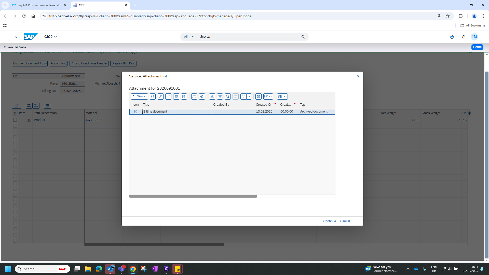 Step #14: Double-click on "Billing document"