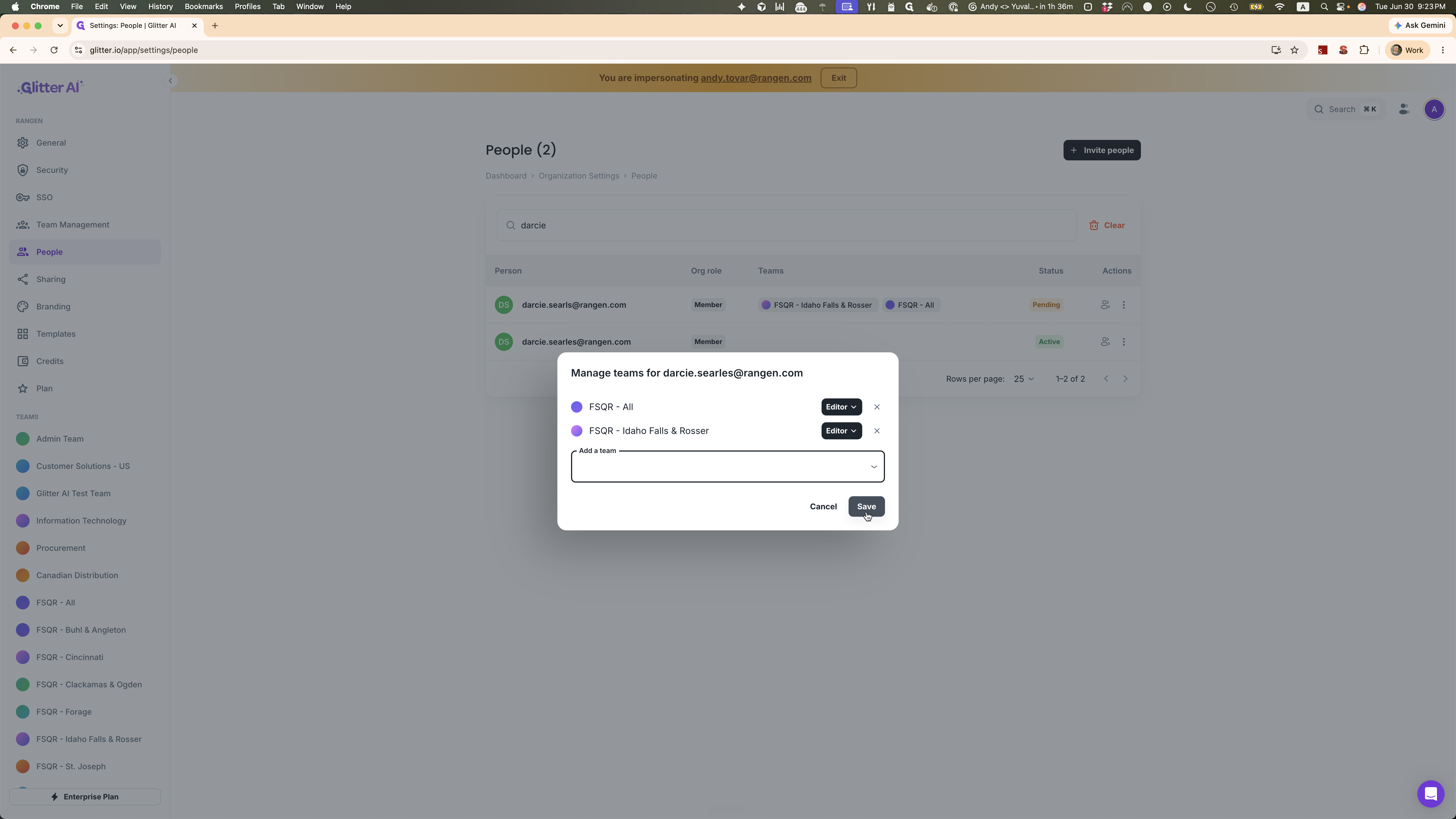 Step #5: Click Save to apply the new team assignments.