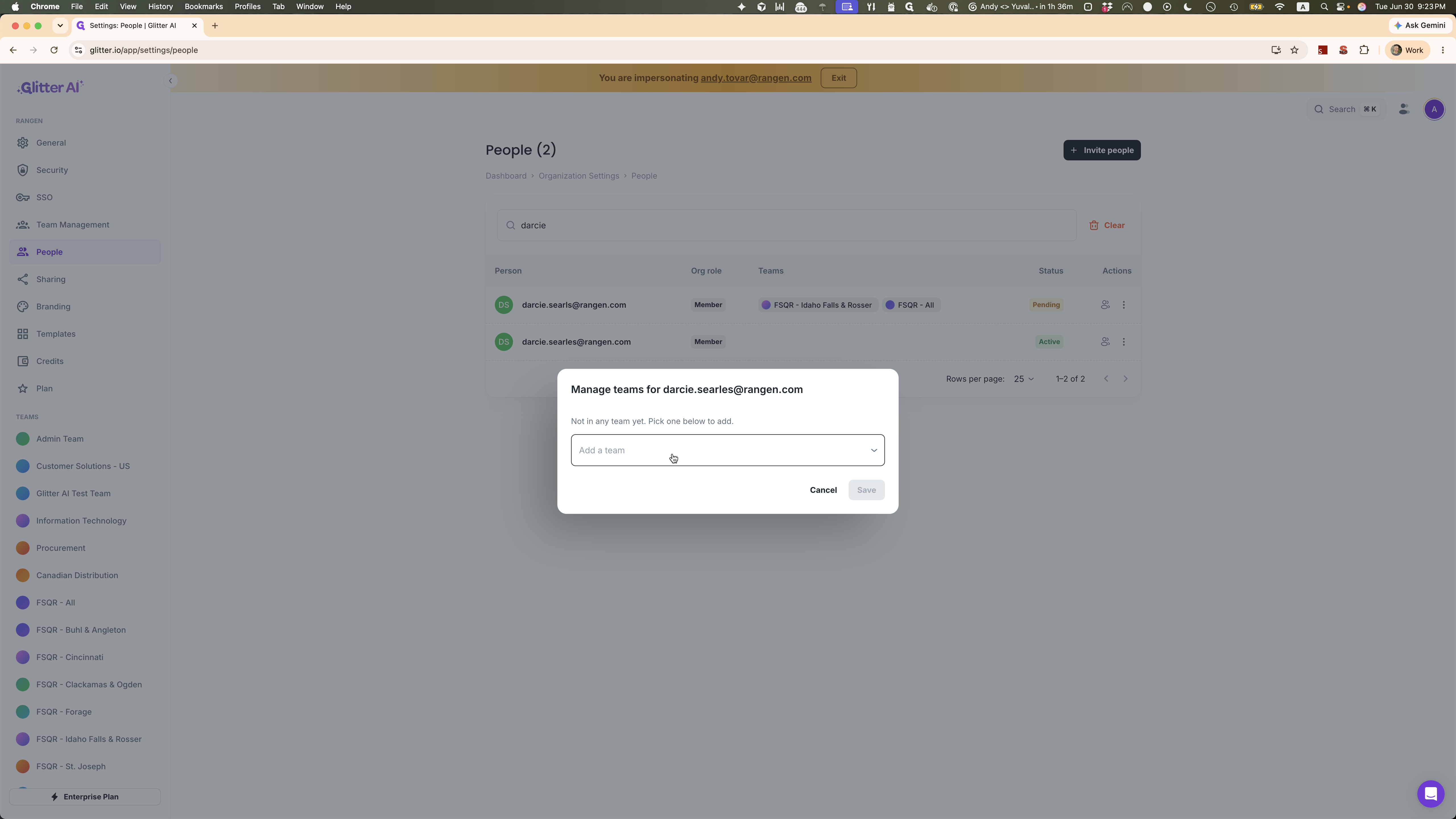Step #3: Click the Add a team dropdown menu to begin assigning the user to their appropriate groups.