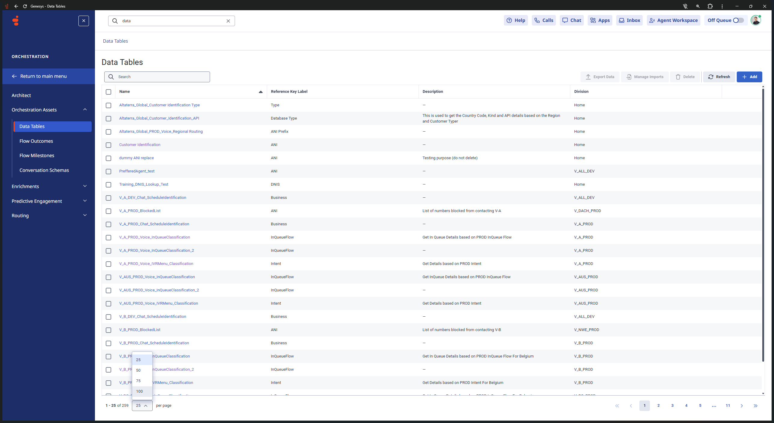 Step #3: Click the pagination dropdown at the bottom left (defaulted to 25) and change it to 100.