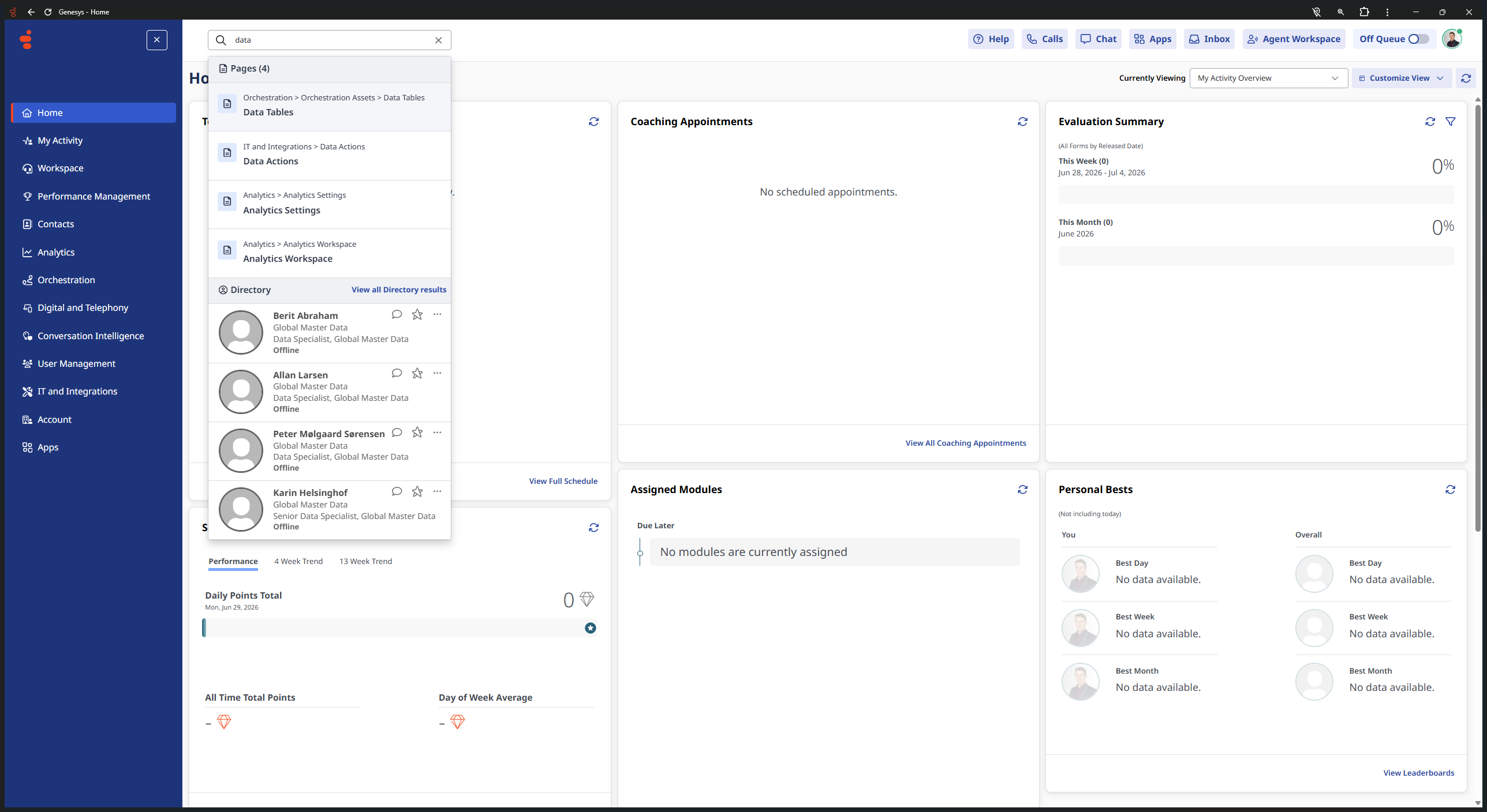 Step #2: Select Orchestration > Orchestration Assets > Data Tables from the search results overlay.