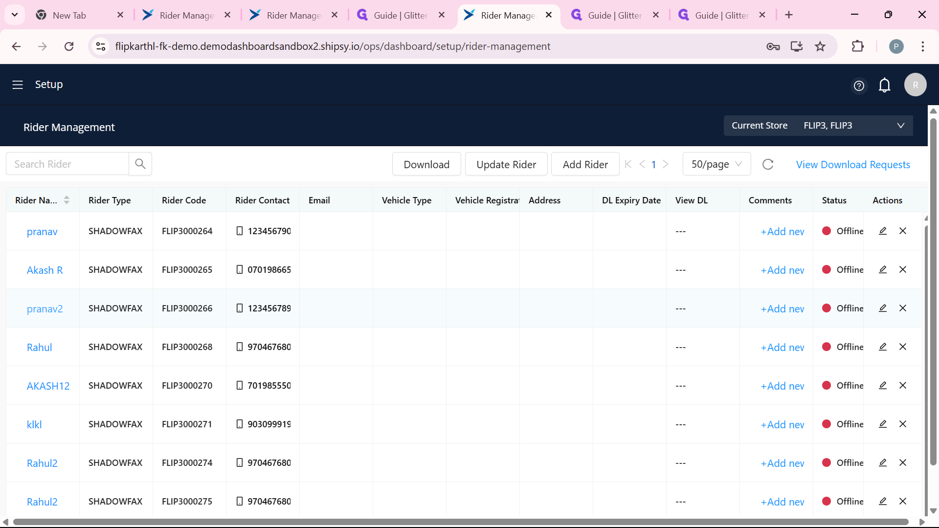 Step #7: Here rider "pranav2" become active again