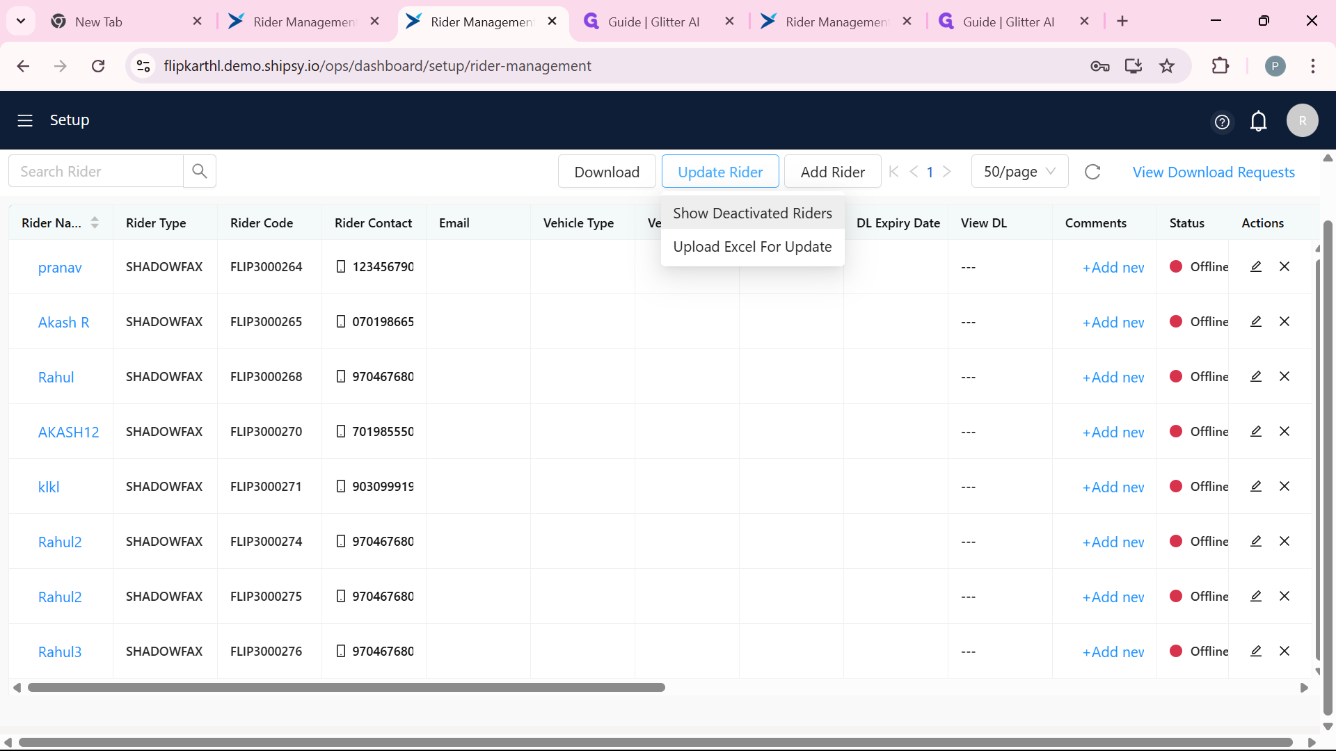 Step #3: To make deactivate rider to active first we have to move to deactivated riders.Click on "Show Deactivated Riders"
