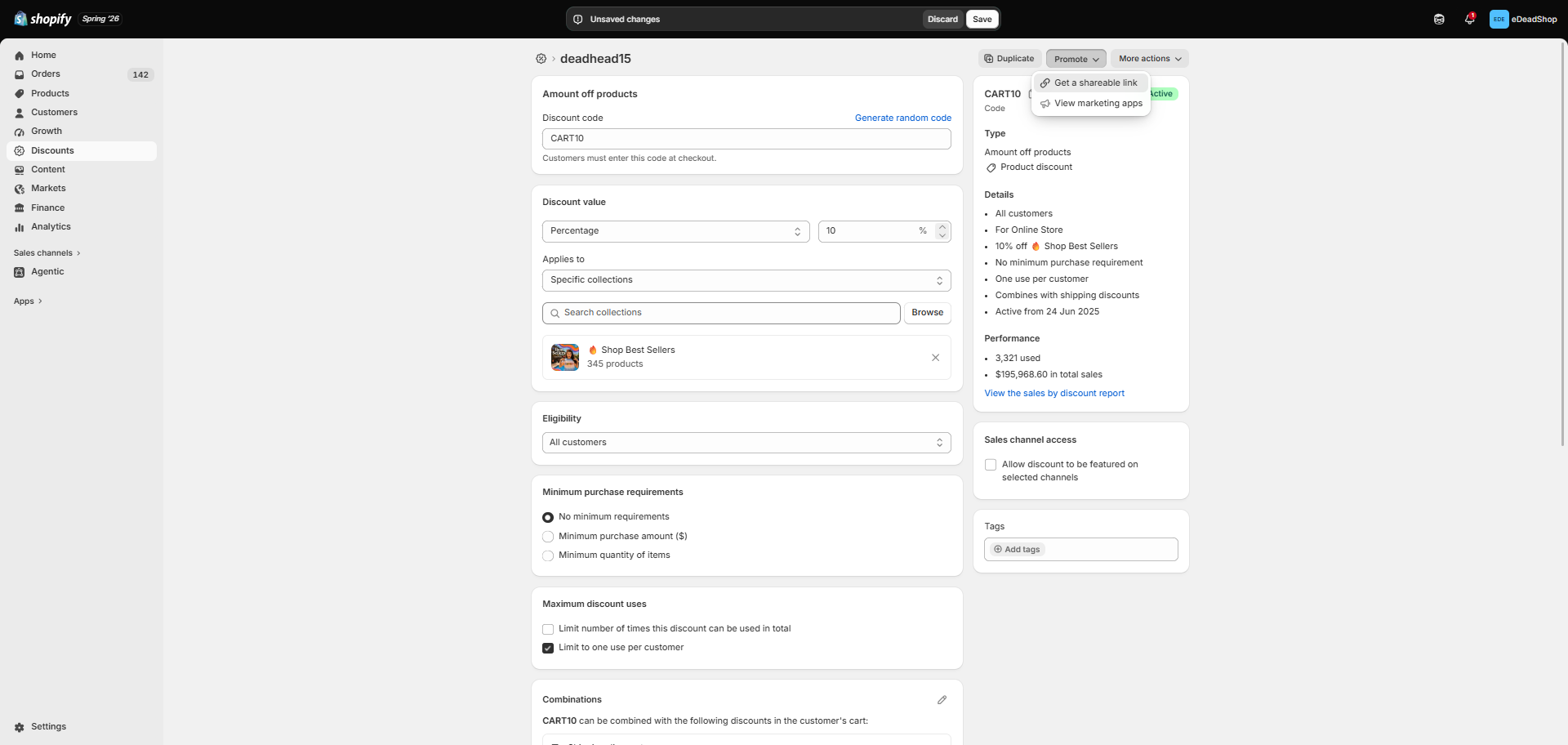 Step #2: Click the More actions dropdown menu near the top right of the page, then select the option to get a shareable link.