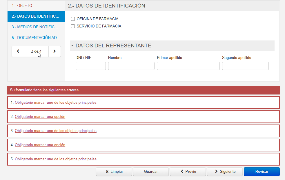 Step #7: la página 2.Lo que aparezca en rojo son simplemente los datos que no se hayan completado en las páginas anteriores.