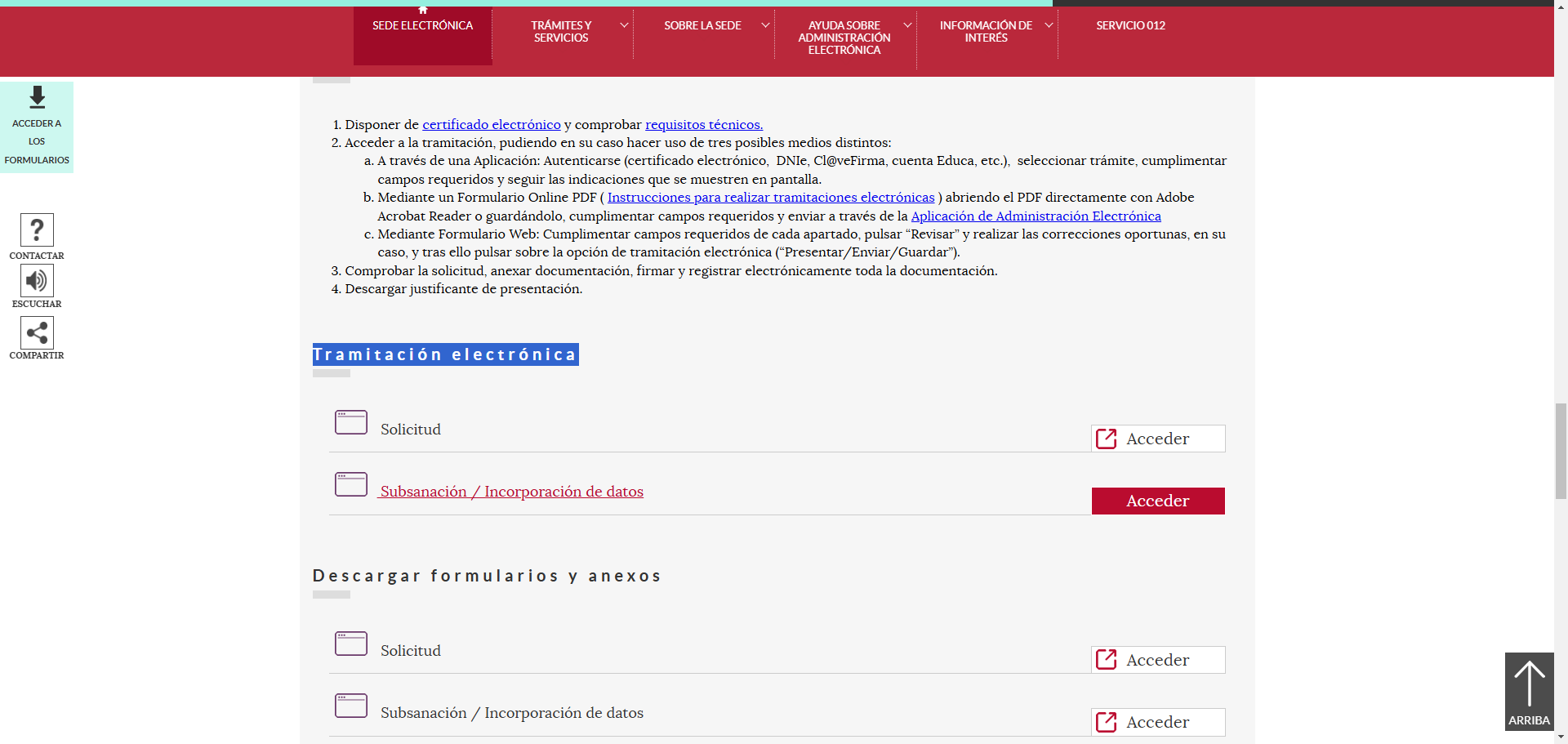 Step #4: Antes de pasar a ver la solicitud, les indico que, si después de completarla y cerrarla, hay alguna modificación que hacer, se debe ir a subsanación. Aquí se realiza la corrección necesaria, se añaden los documentos requeridos o se modifican los documentos necesarios. Solo es necesario proporcionar el número de registro de la solicitud utilizada previamente y la nueva documentación a aportar.