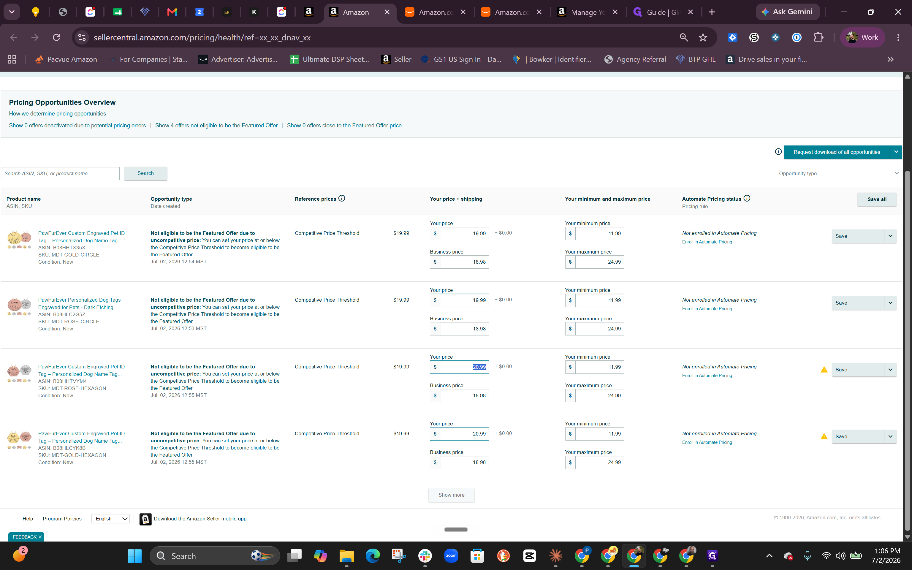 Step #1: Double-click the Your price input field for the product that is currently flagged as ineligible for the Featured Offer.
