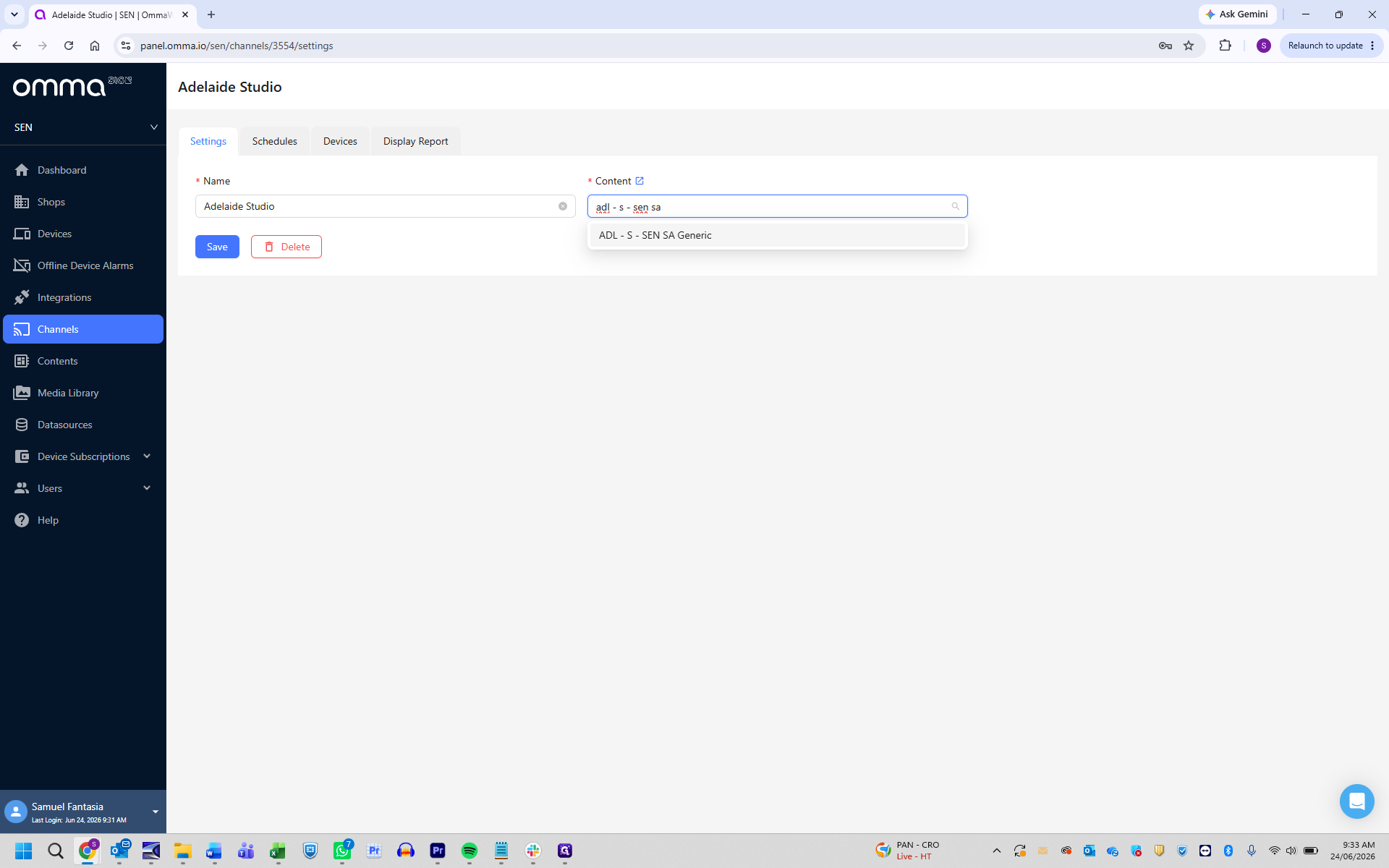 Step #5: Select the correct show or generic graphic from the list (e.g., ADL - S - SEN SA Generic).