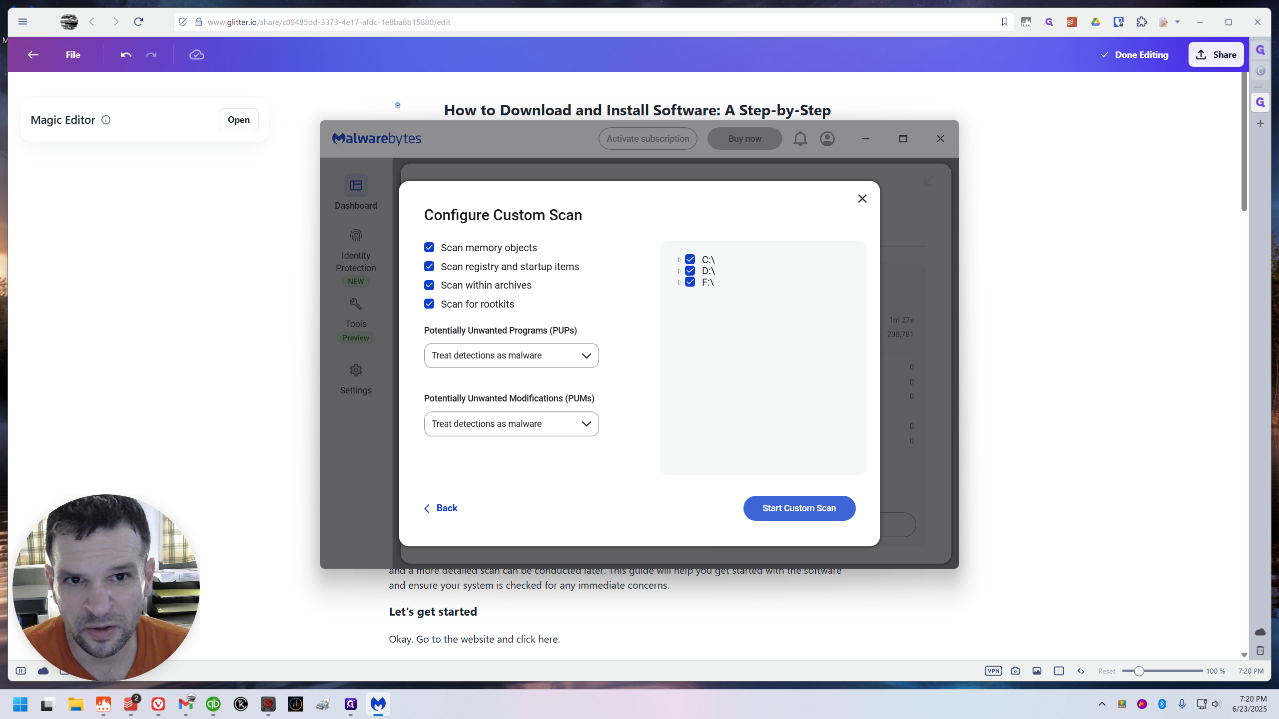 Step #12: Click on "Start Custom Scan"