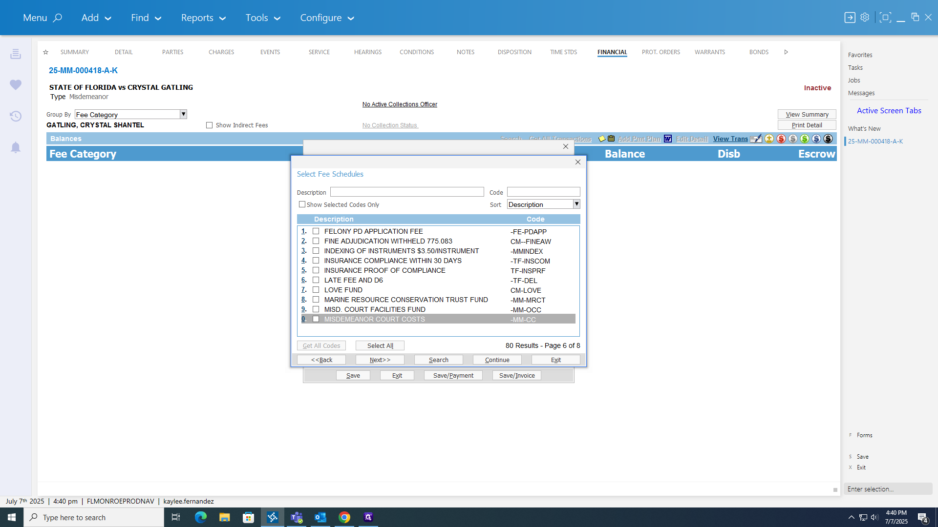 Step #39: Click on "MISDEMEANOR COURT COSTS"