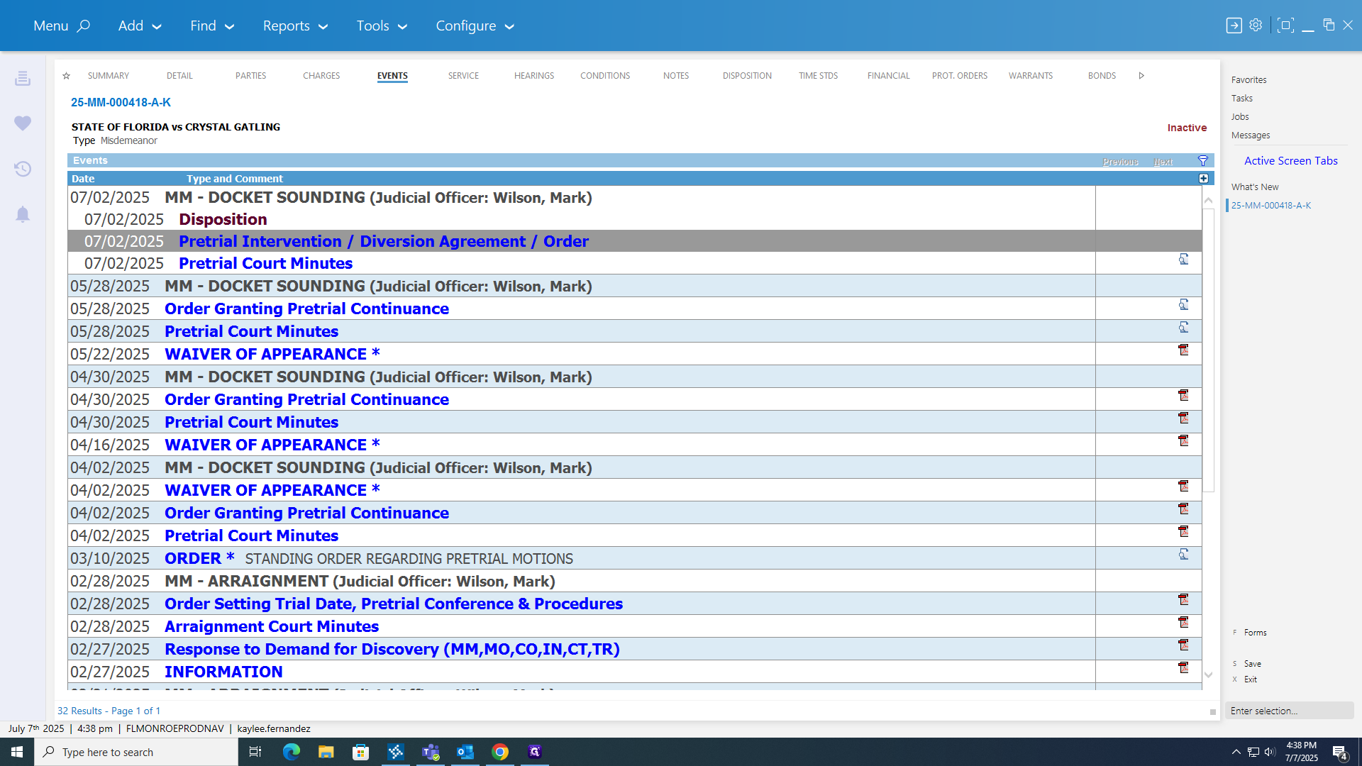 Step #24: Right-click on "Pretrial Intervention / Diversion Agreement / Order"