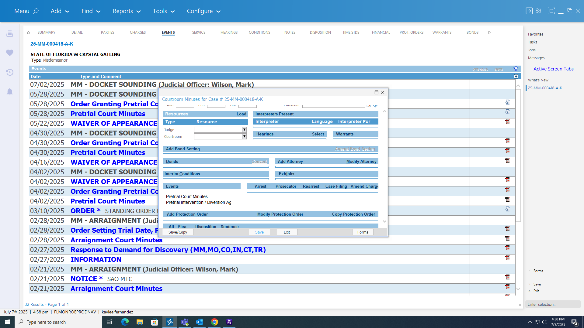 Step #20: Click on "Save" to save the courtroom minutes.