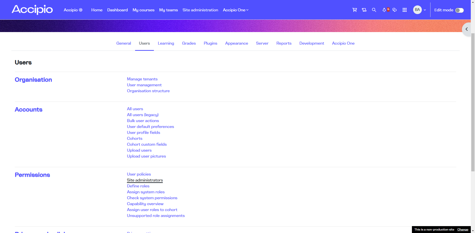 Step #3: Click on "Site administrators"