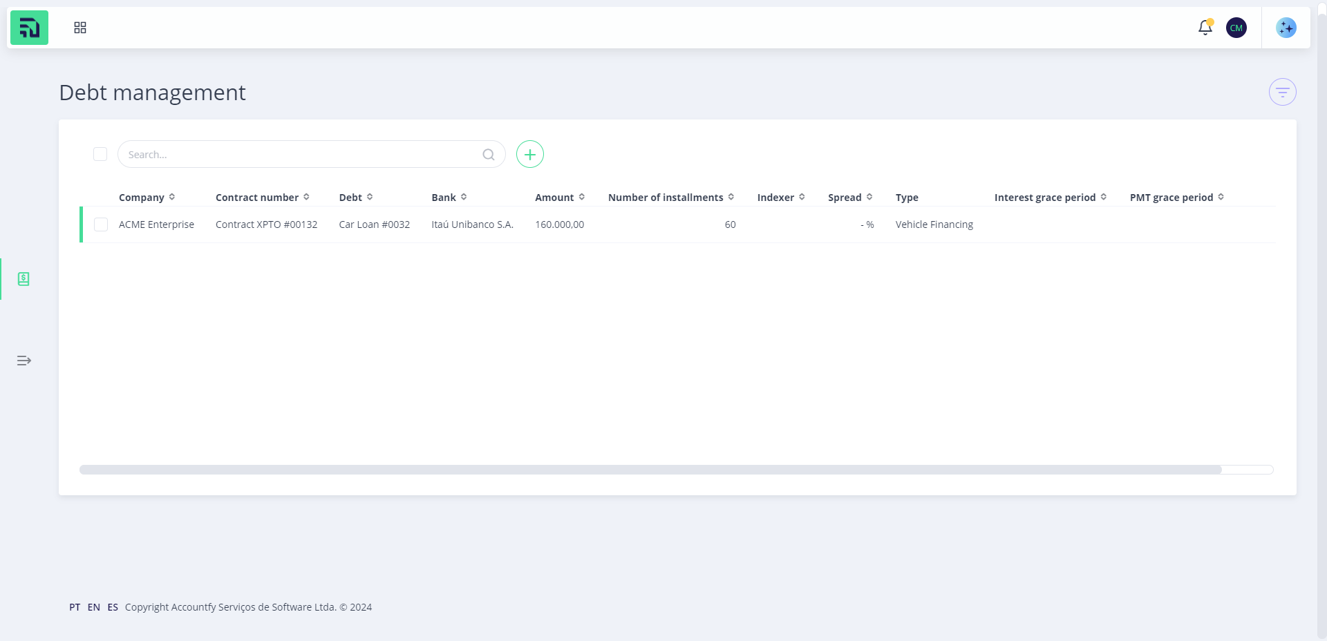 Step #1: Tela inicial do Accountfy Debt Control