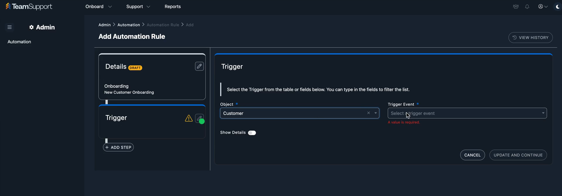 Step #7: Click the Select a trigger event dropdown.