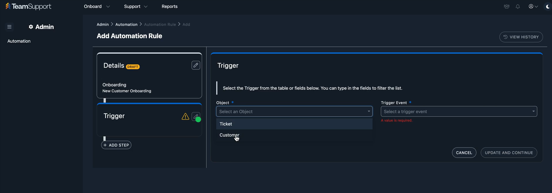Step #6: Select Customer from the dropdown menu.