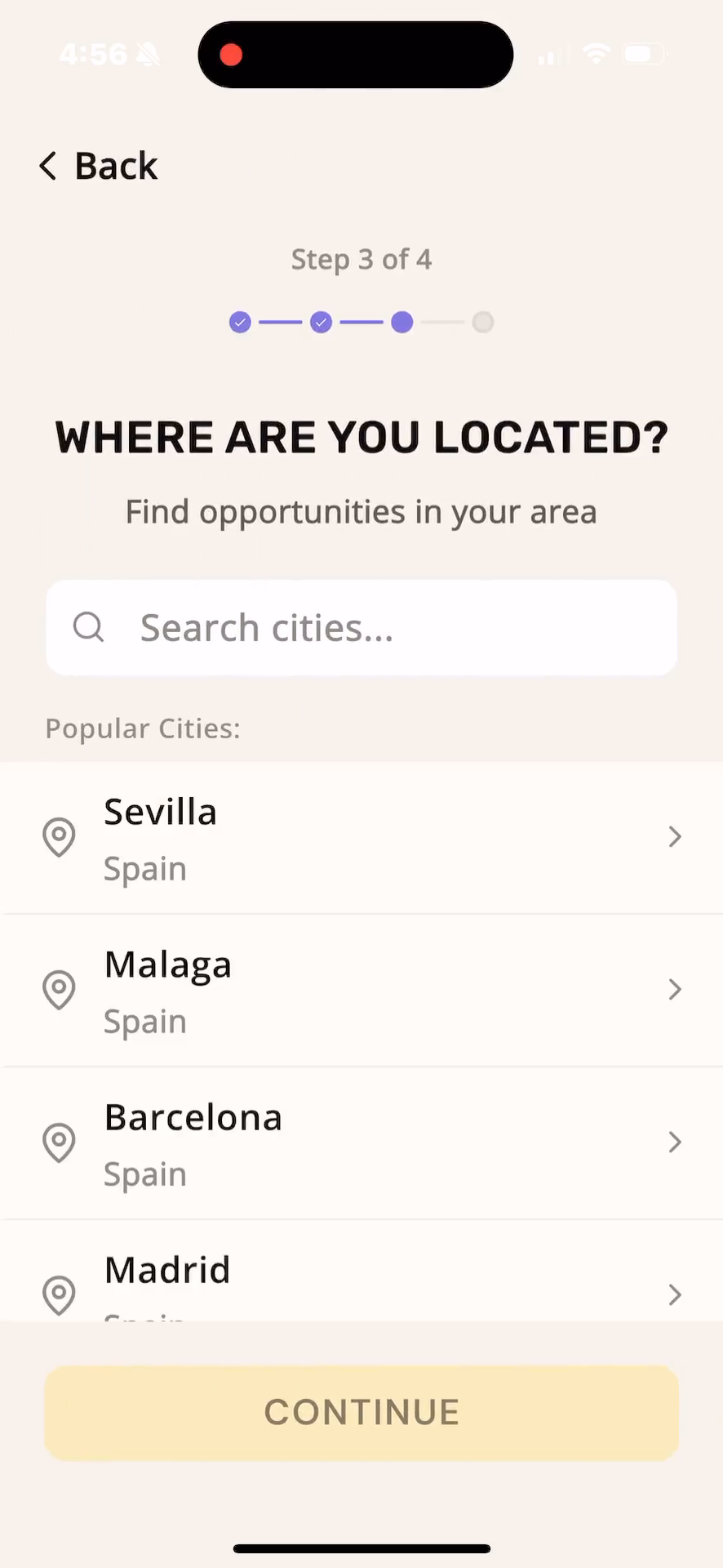 Step #7: Search for and select your primary operating city (e.g., Barcelona).